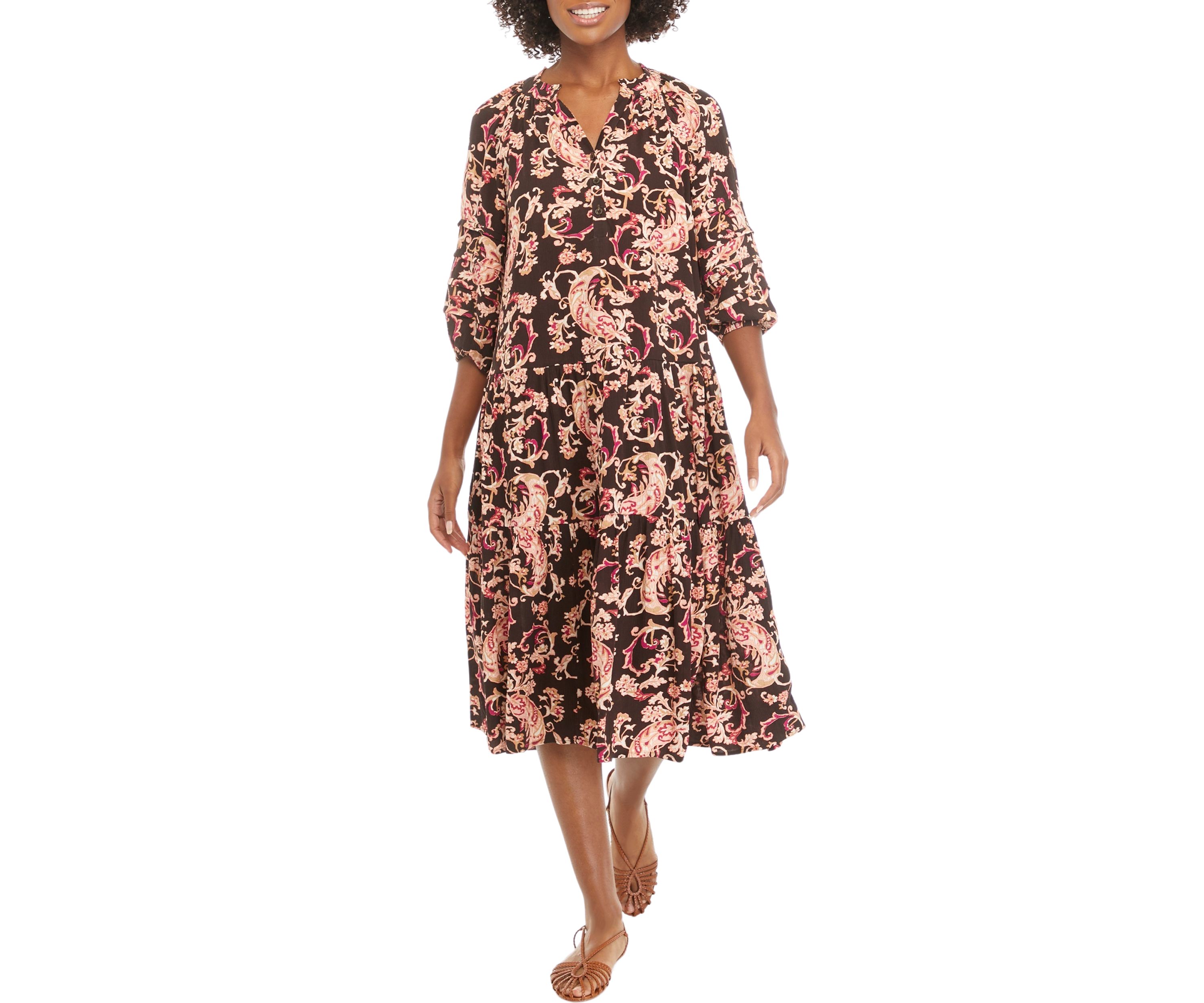 Petite Pintuck Floral Dress