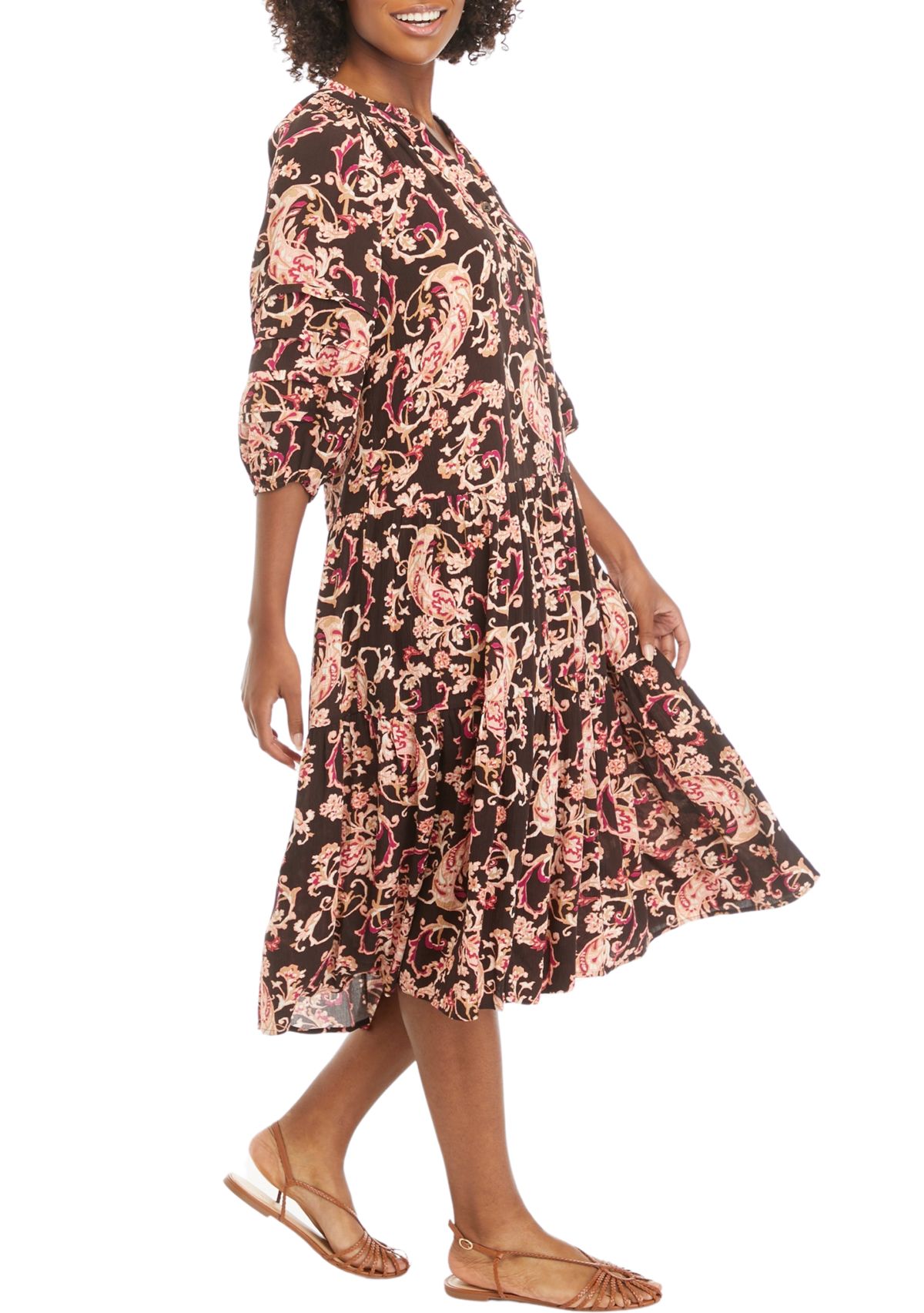 Petite Pintuck Floral Dress