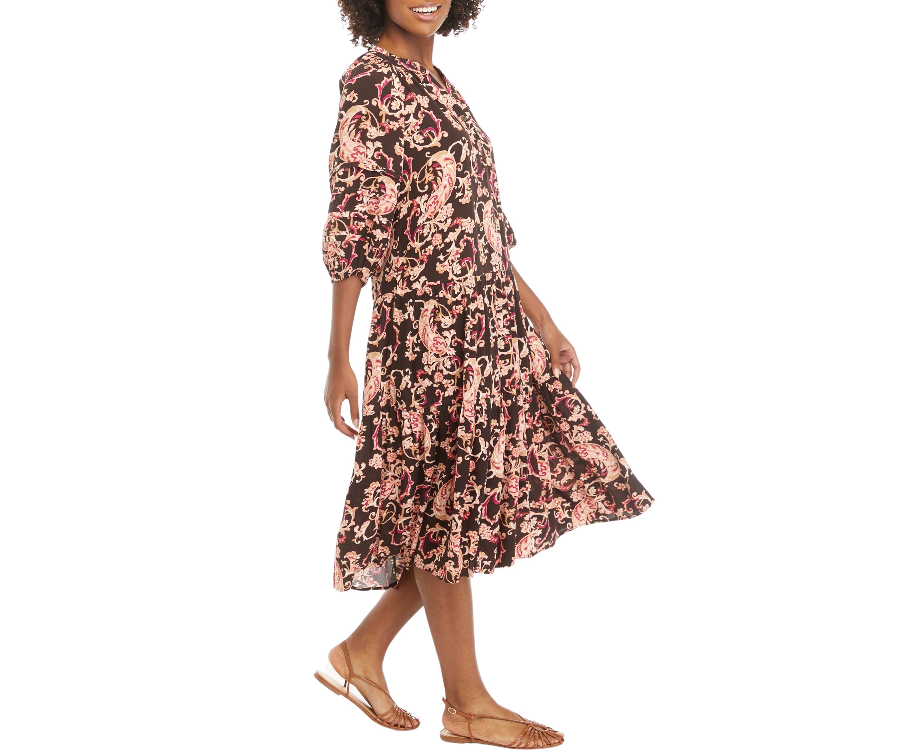 Petite Pintuck Floral Dress