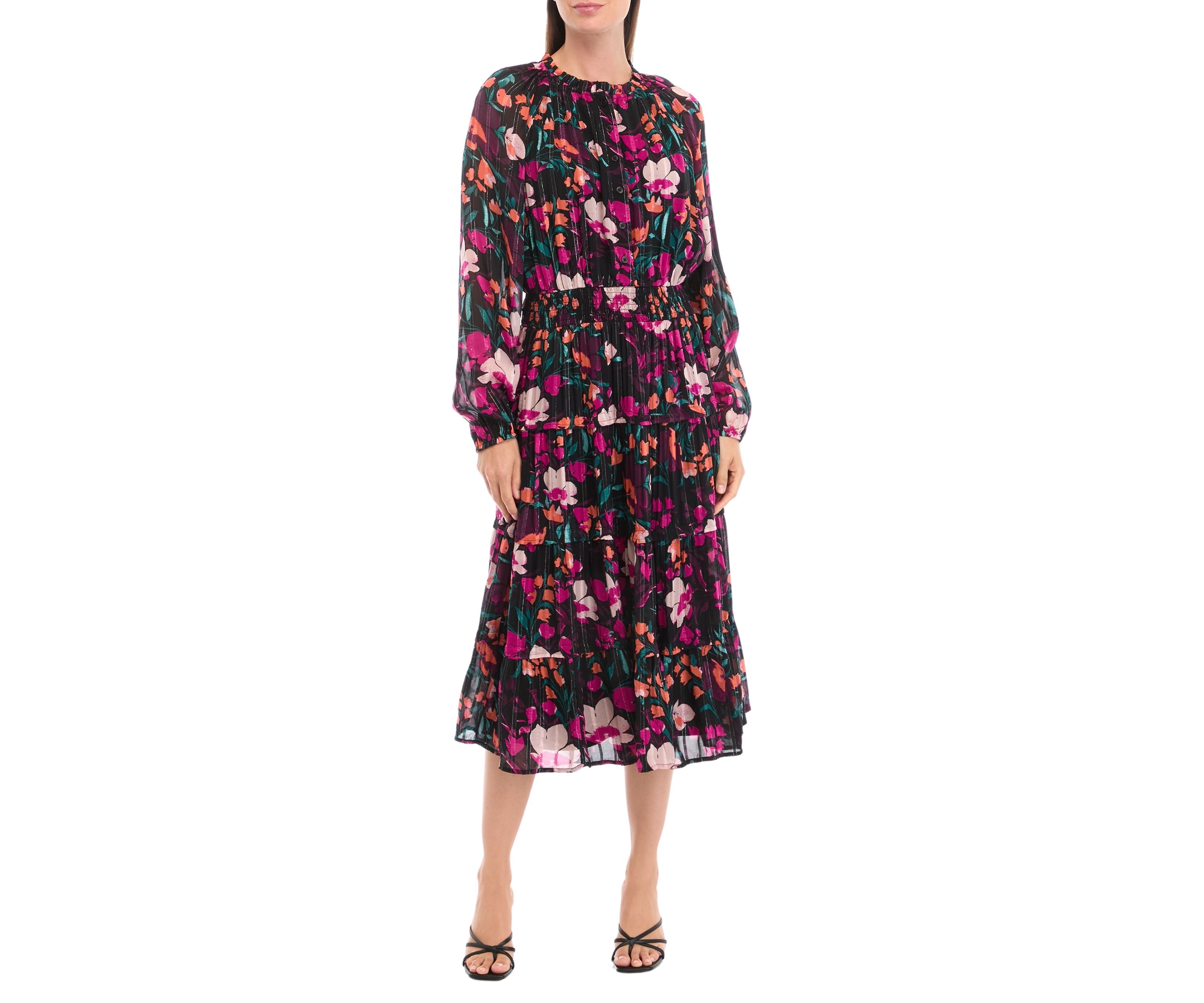 Petite Smocked Waist Printed Midi Dress
