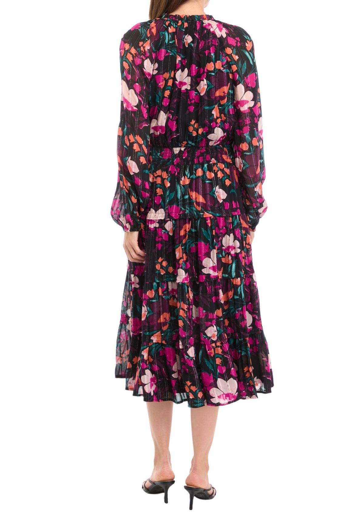 Petite Smocked Waist Printed Midi Dress