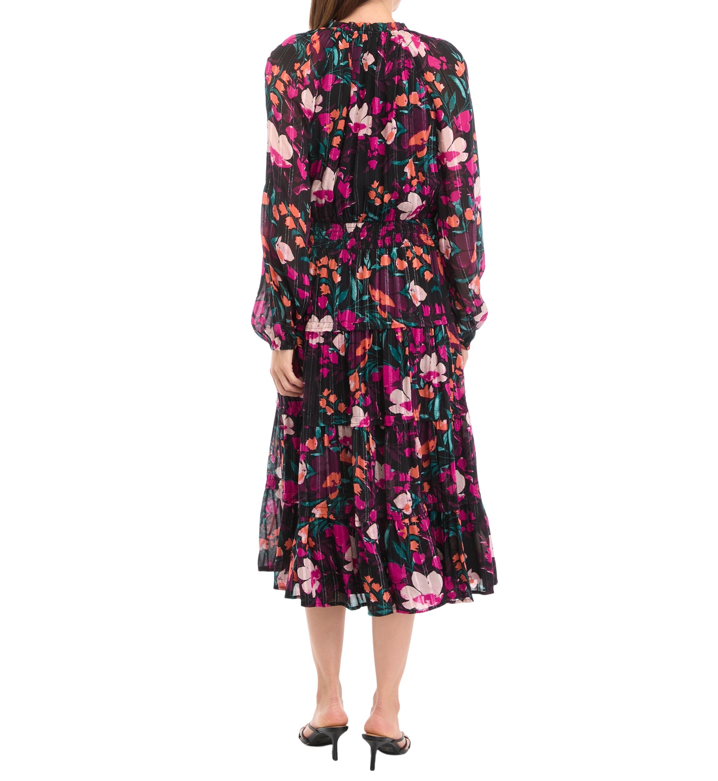 Petite Smocked Waist Printed Midi Dress