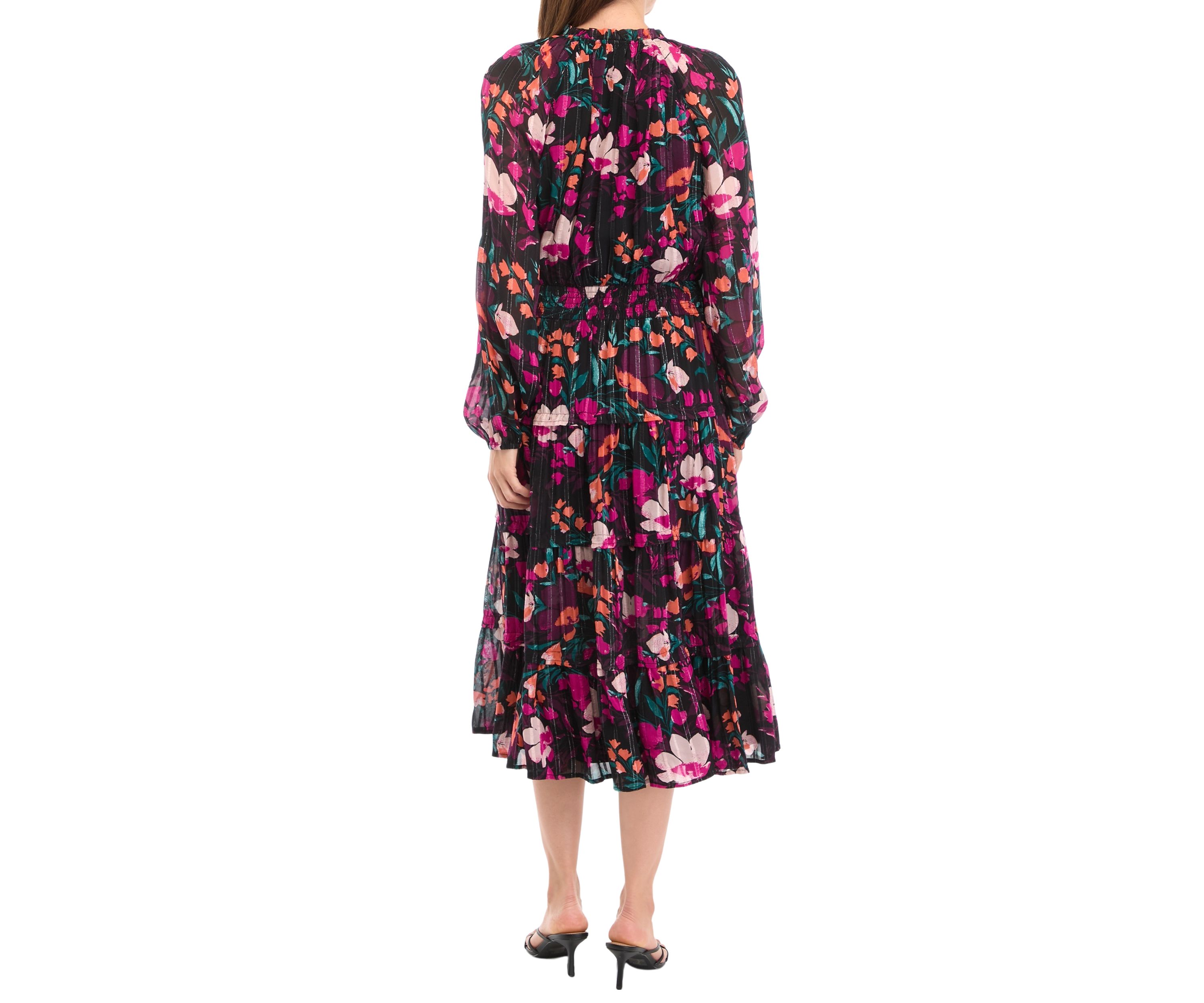 Petite Smocked Waist Printed Midi Dress