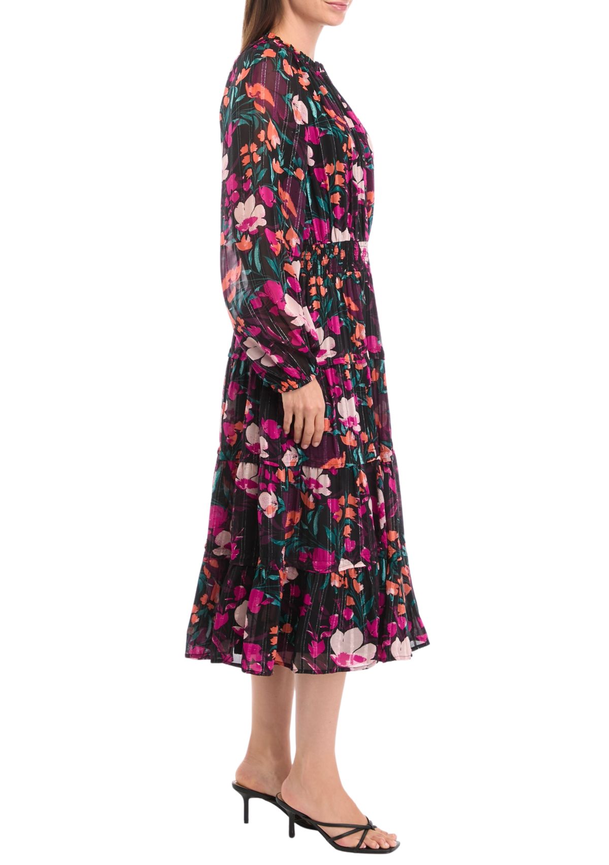 Petite Smocked Waist Printed Midi Dress