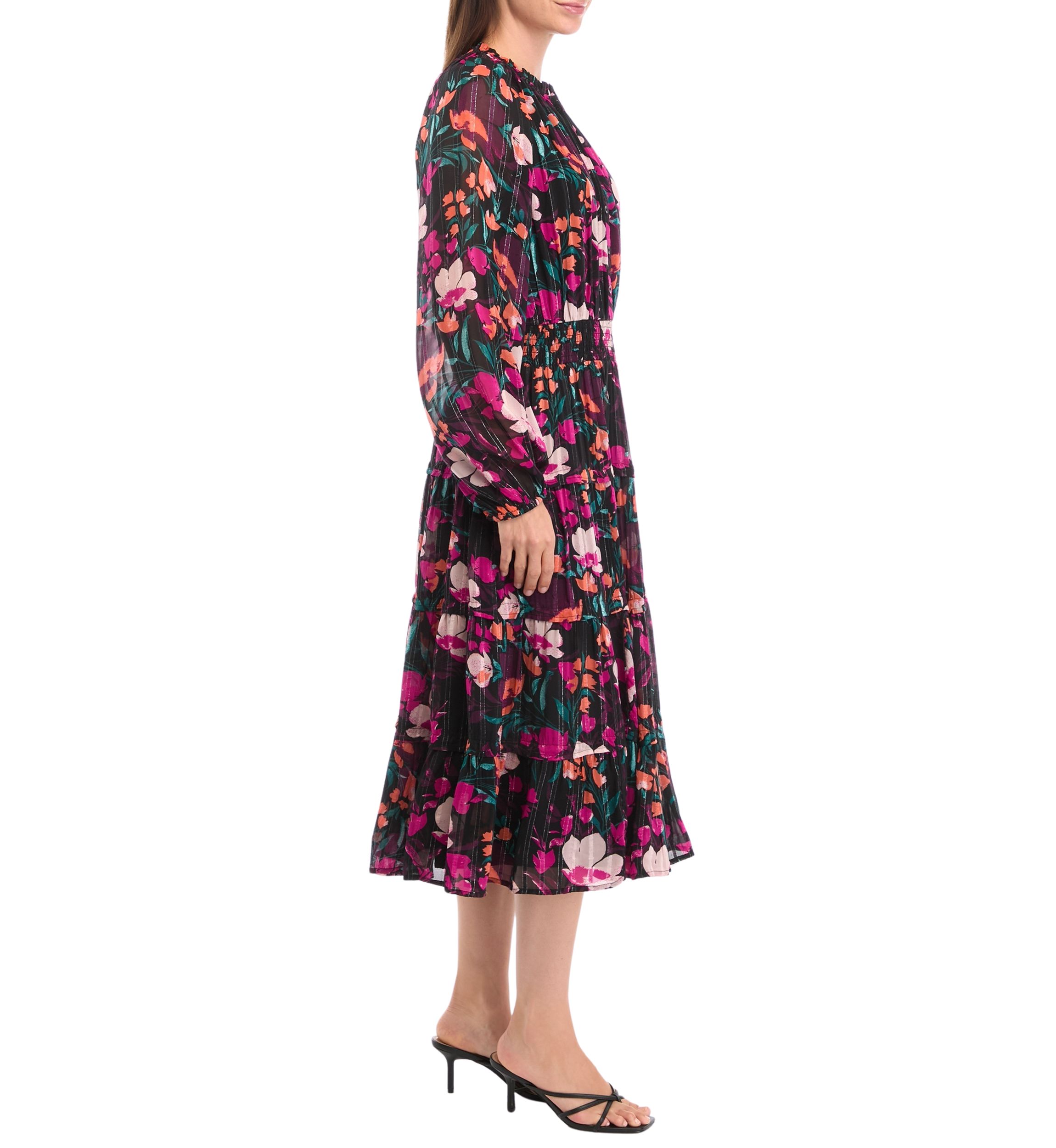 Petite Smocked Waist Printed Midi Dress