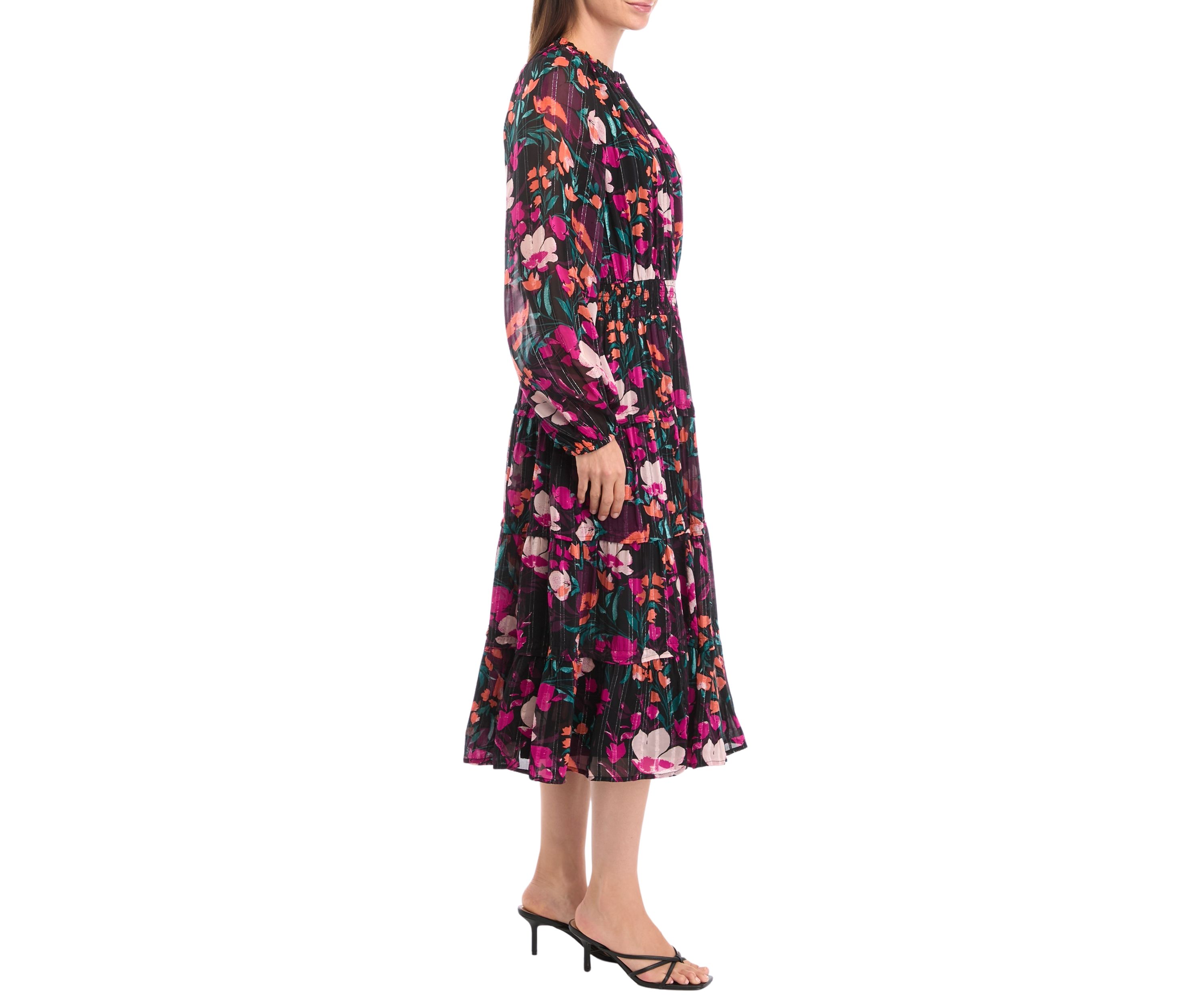 Petite Smocked Waist Printed Midi Dress