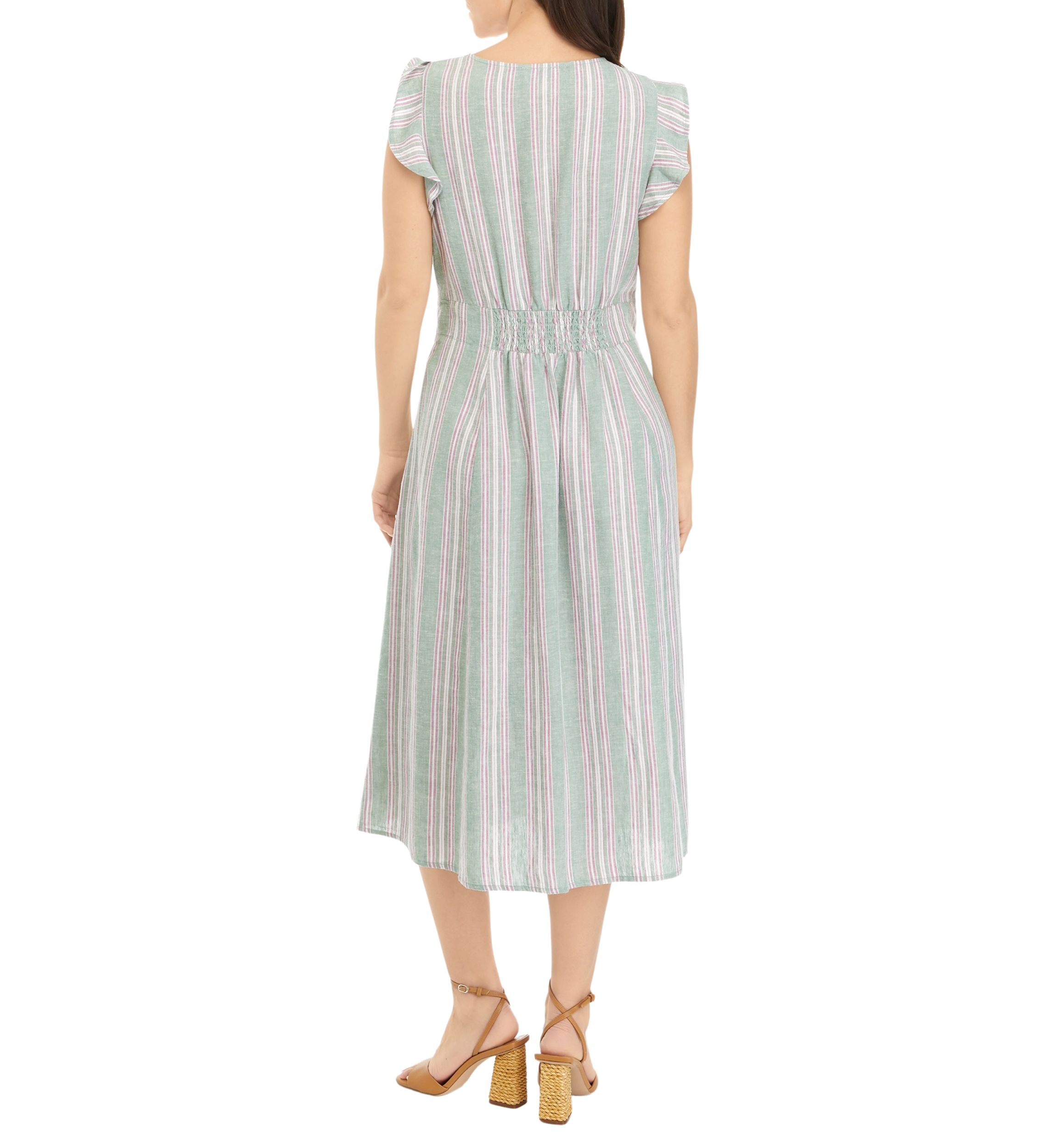Petite Ruffle Sleeve Striped Midi Dress