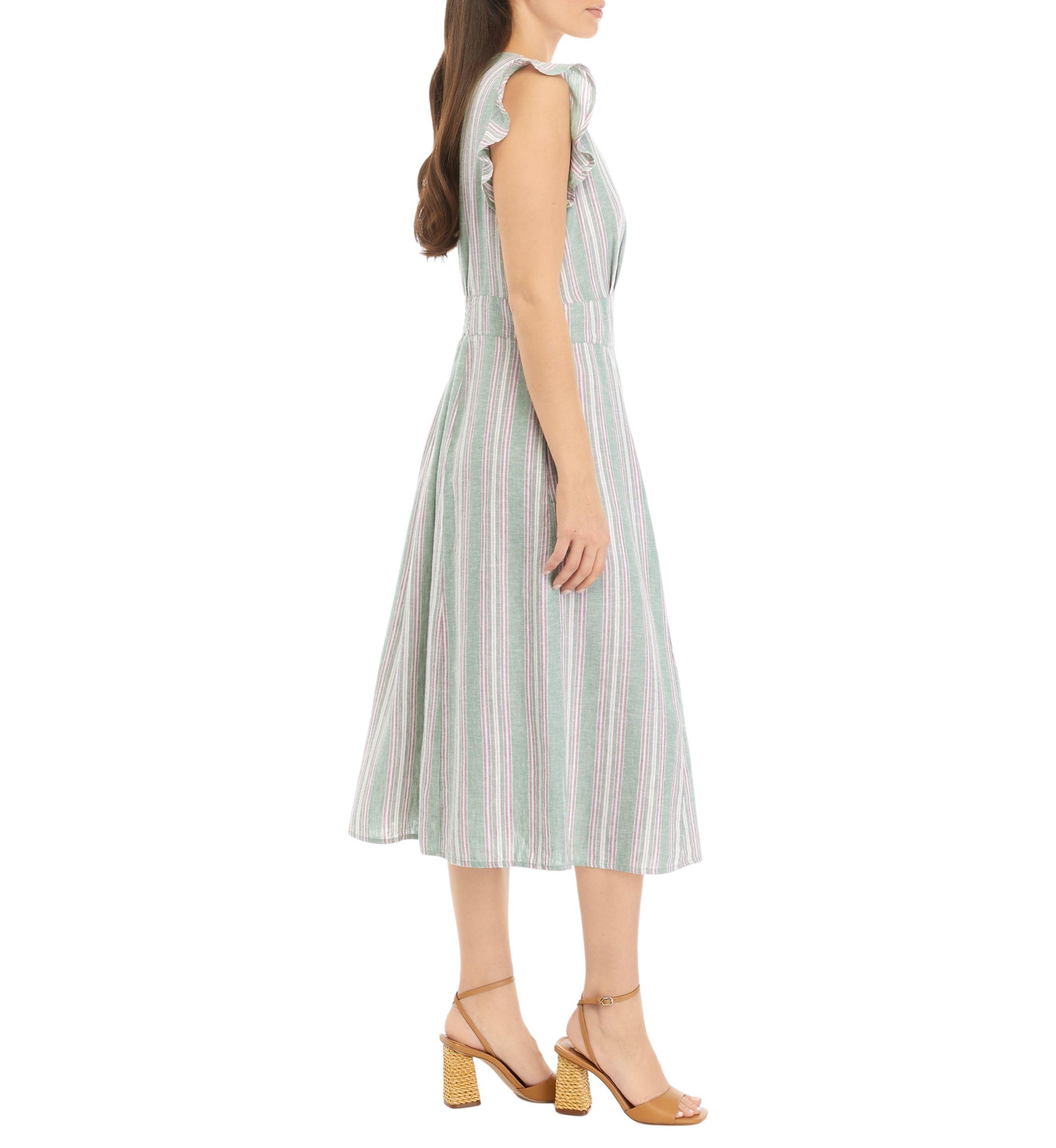 Petite Ruffle Sleeve Striped Midi Dress