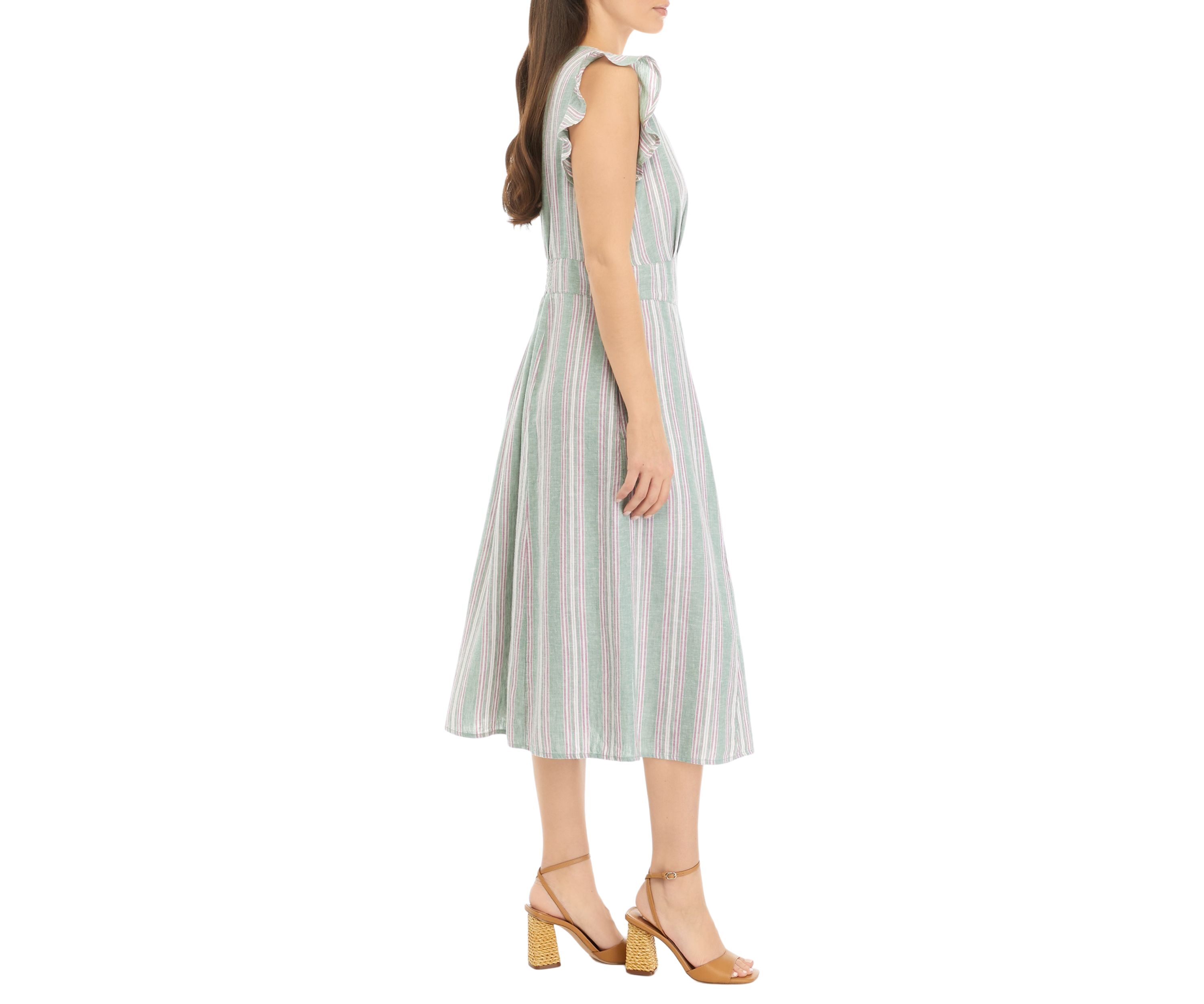 Petite Ruffle Sleeve Striped Midi Dress