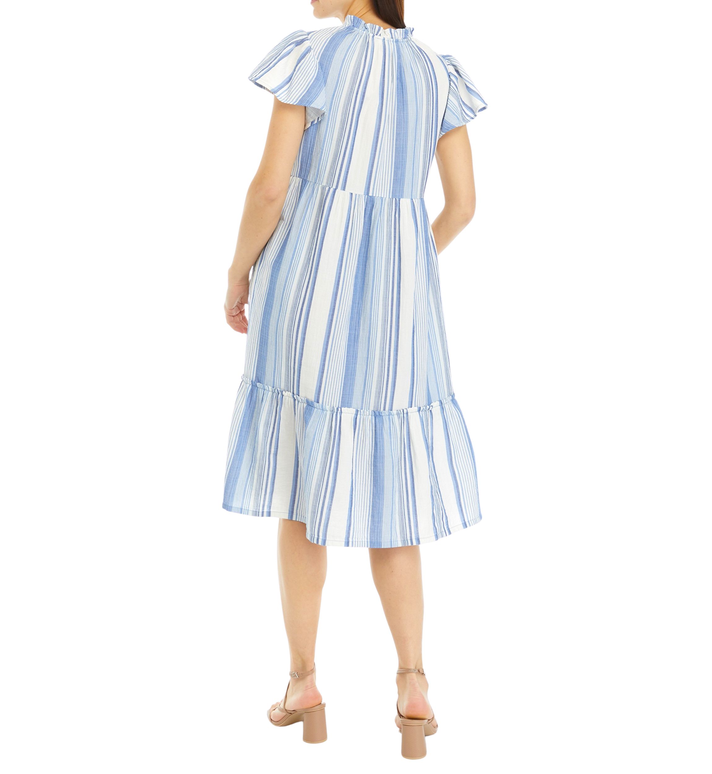 Petite Flutter Sleeve Yarn Dyed Midi Dress