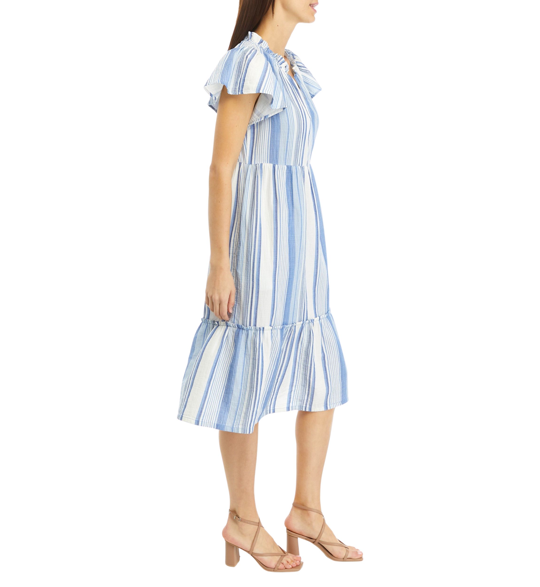 Petite Flutter Sleeve Yarn Dyed Midi Dress