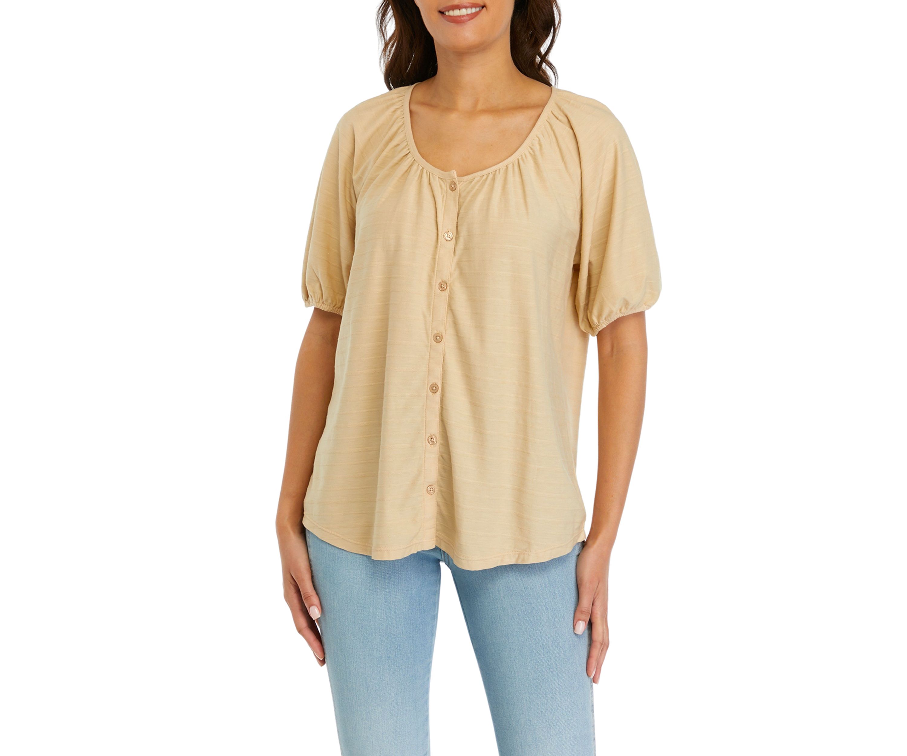 Petite Puff Sleeve Button Down Top 