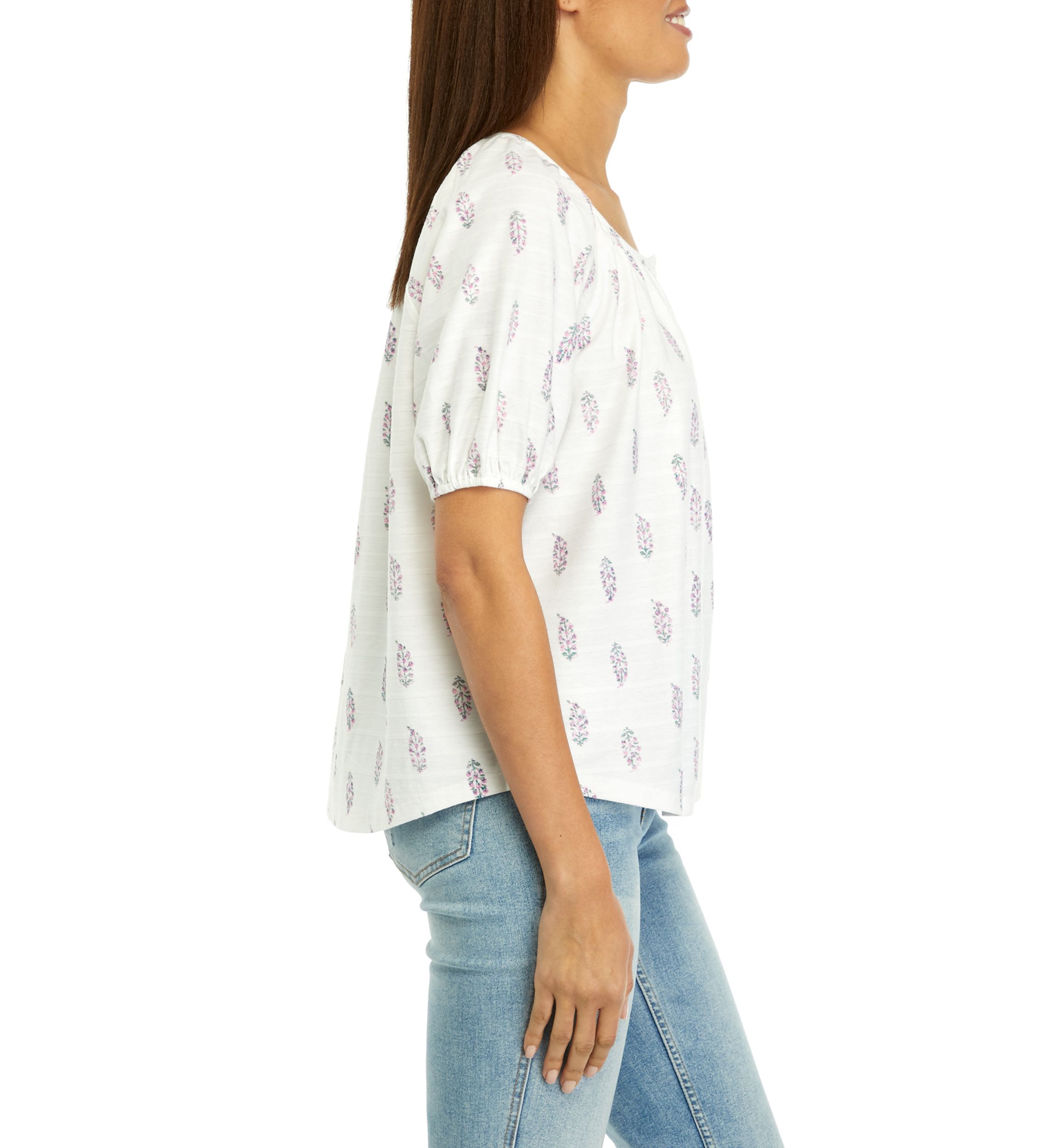 Petite Short Puff Sleeve Button Down Shirt