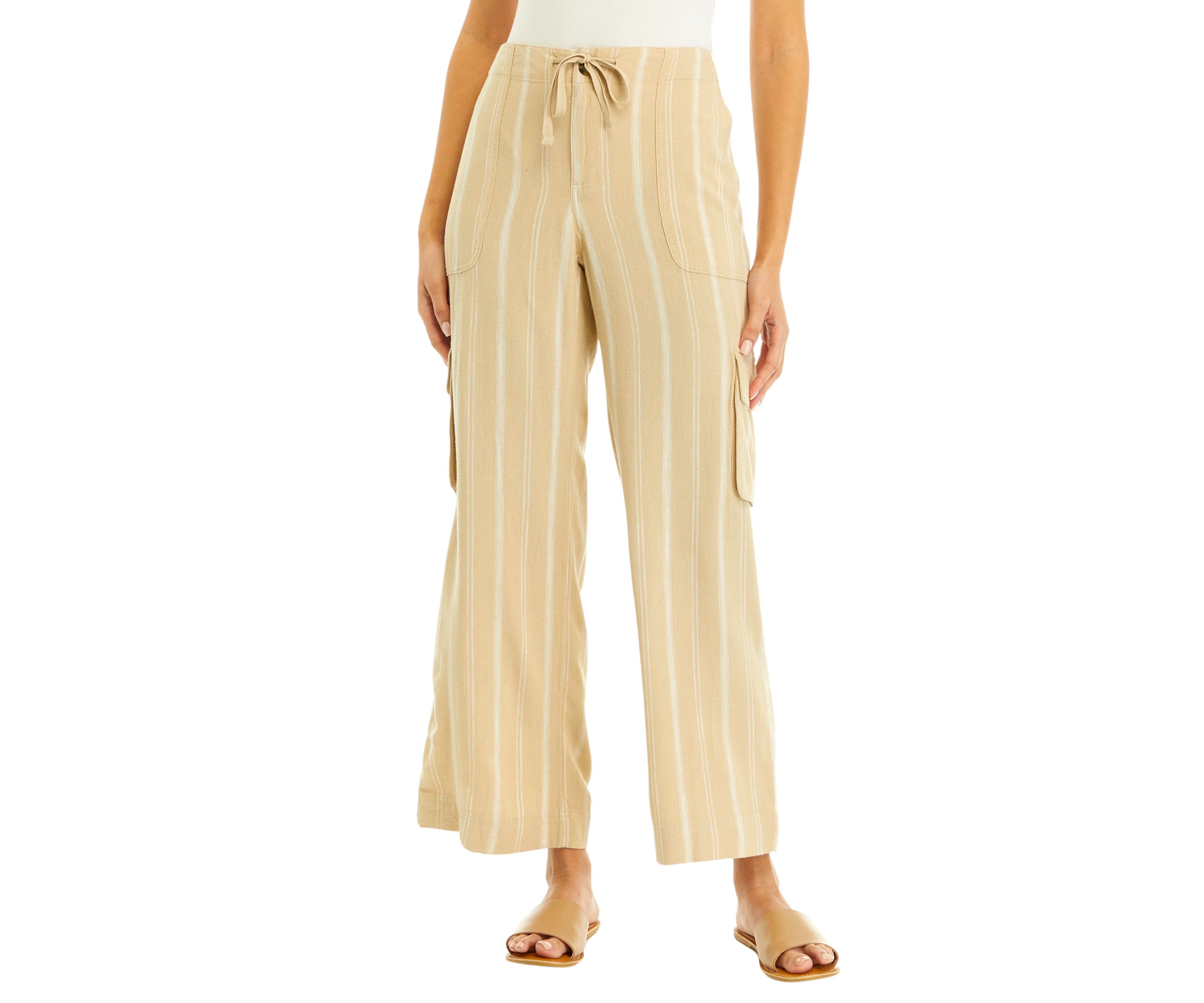 Petite Tie Waist Yarn Dyed Utility Pants