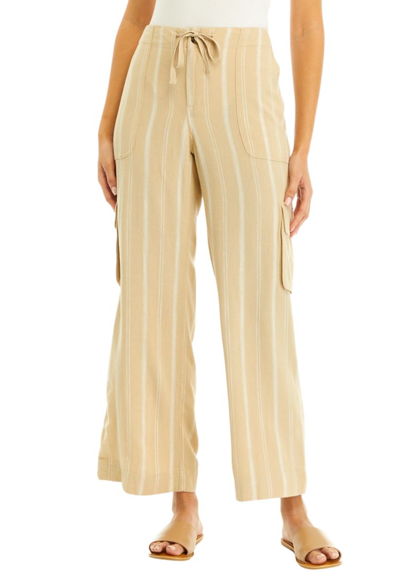 Petite Tie Waist Yarn Dyed Utility Pants