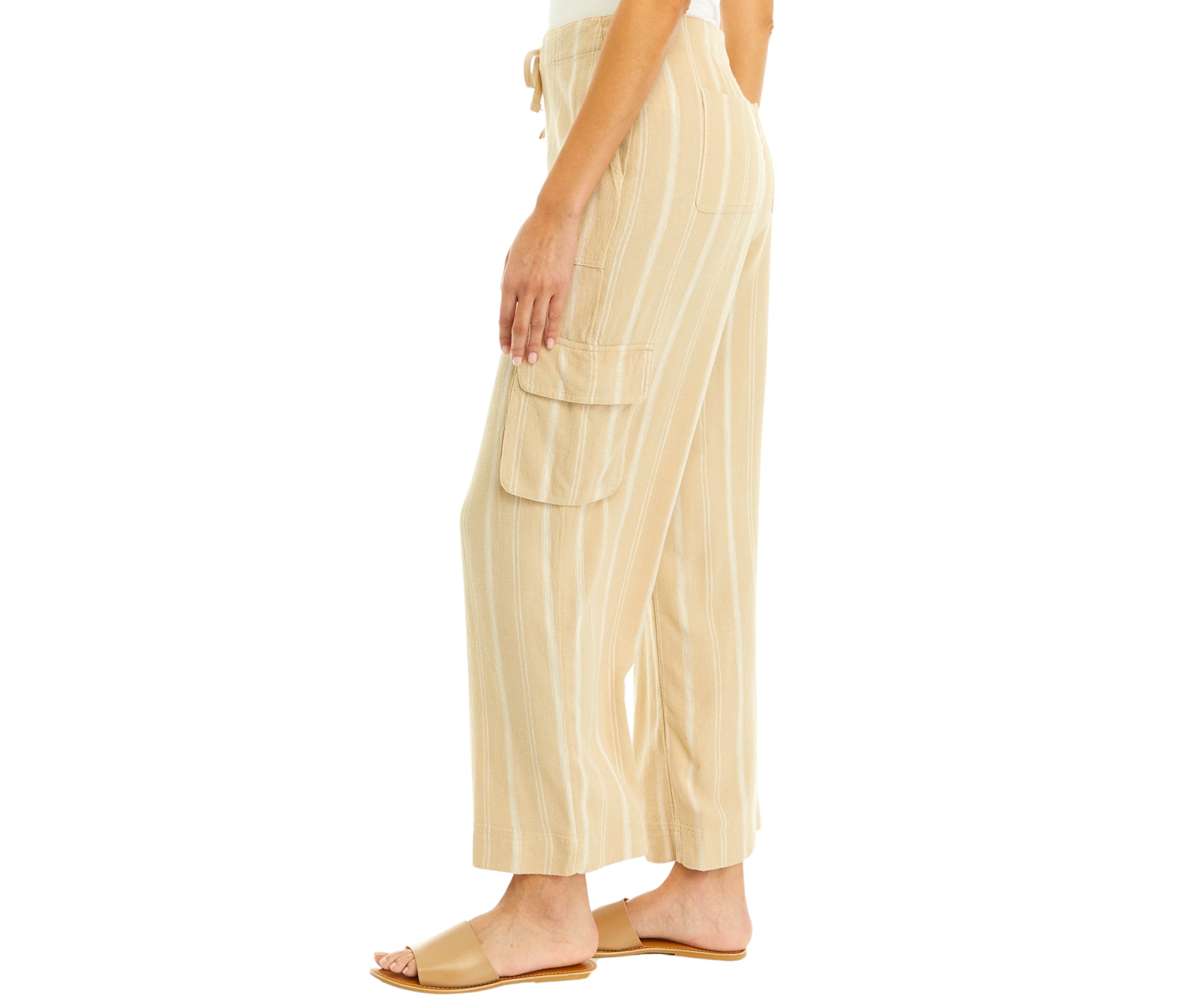 Petite Tie Waist Yarn Dyed Utility Pants