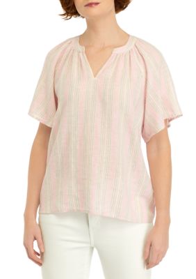 Wonderly Petite Shirred Split Neck Top | belk