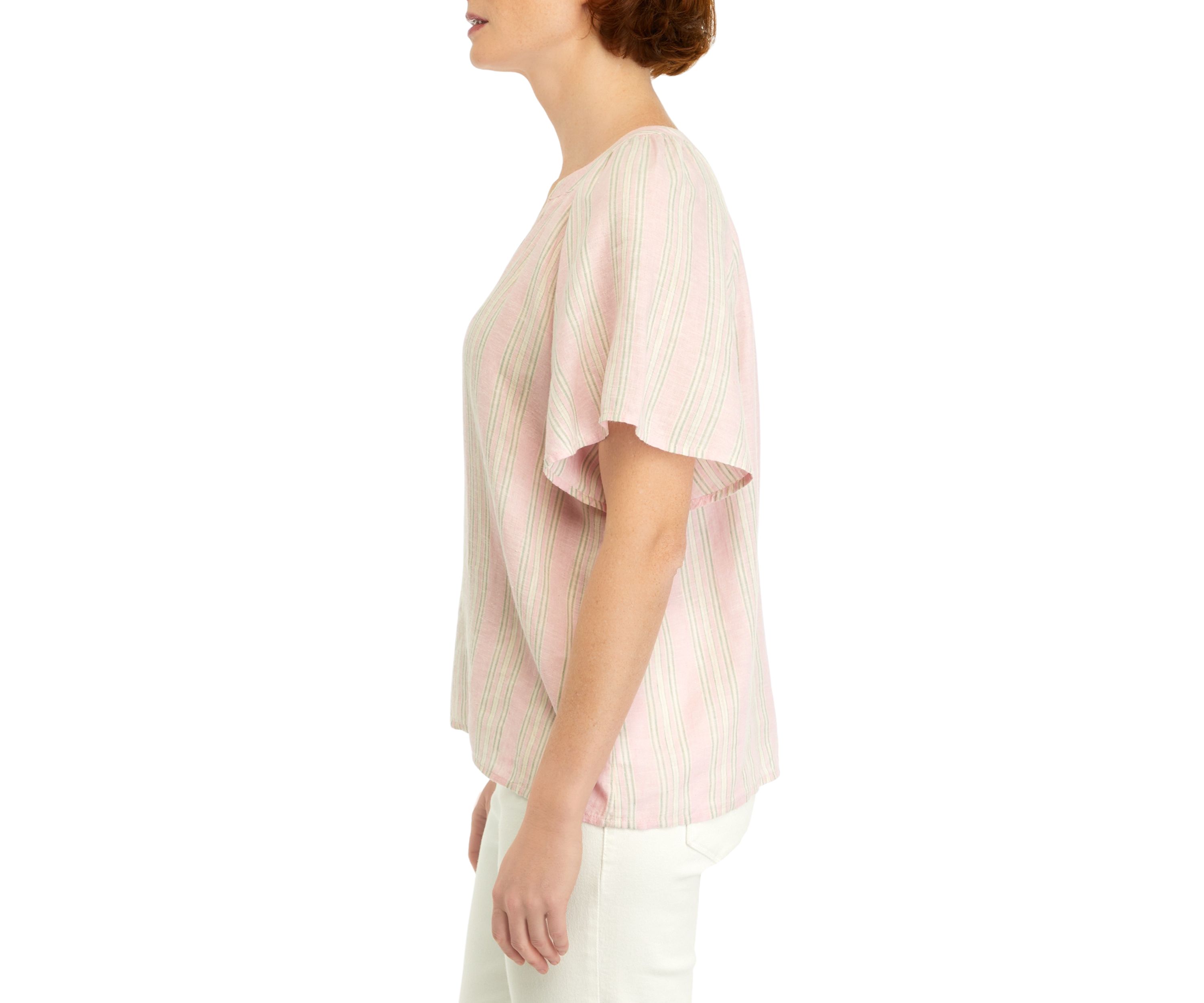 Petite Shirred Split Neck Top