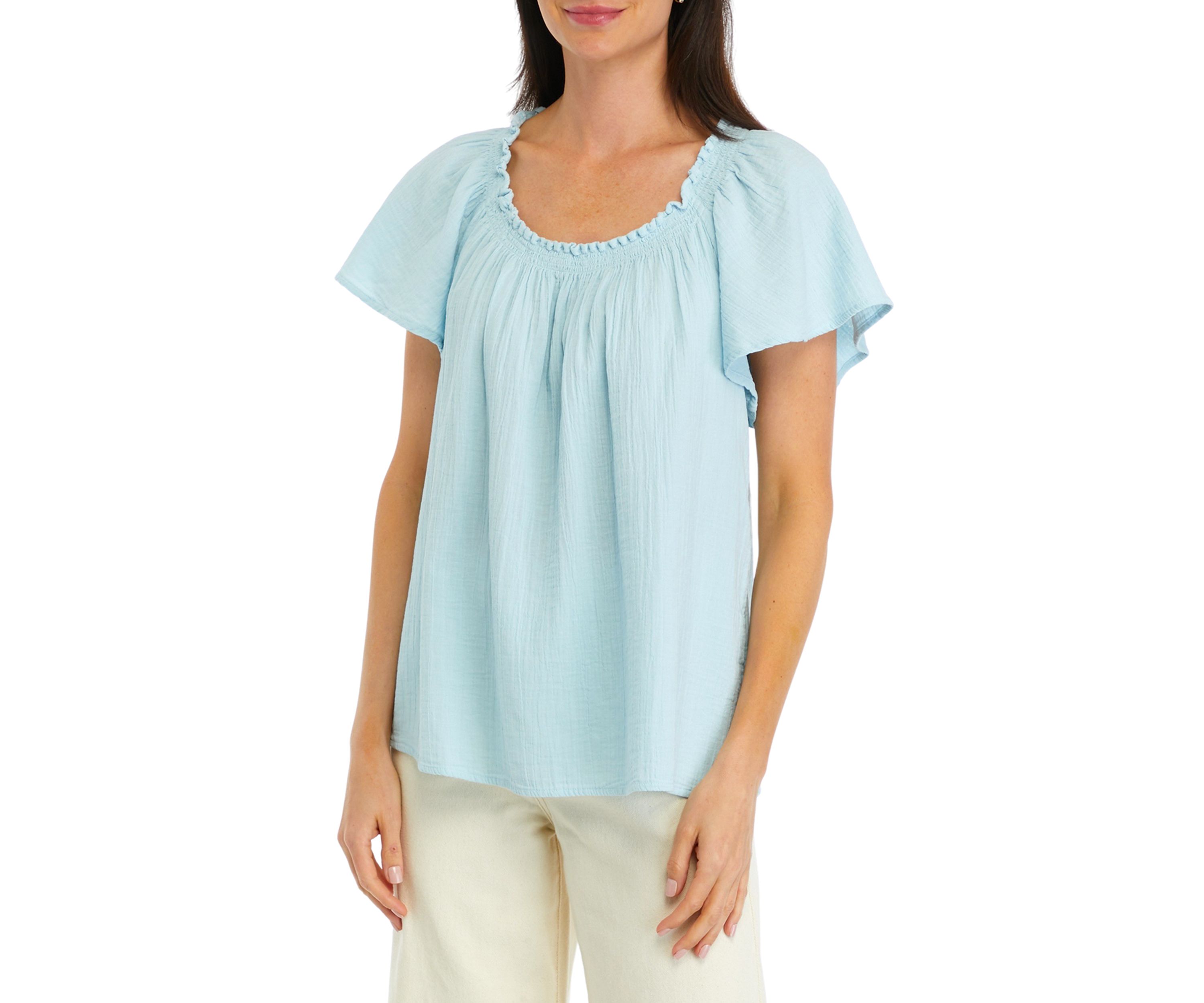 Petite Shirred Solid Top