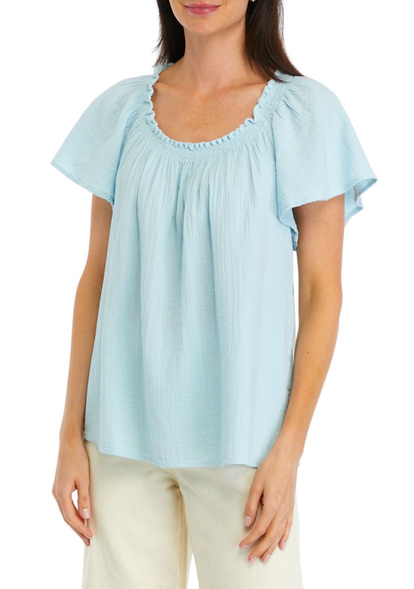 Petite Shirred Solid Top
