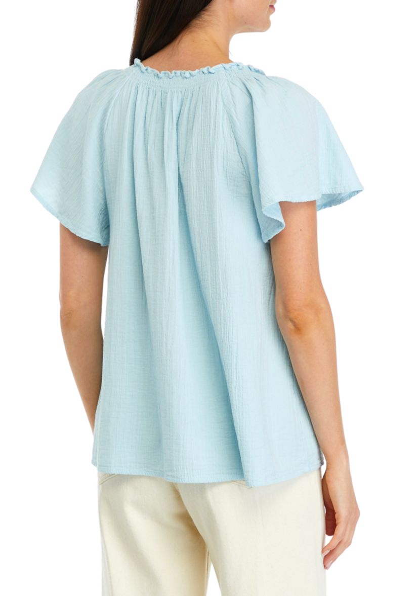 Petite Shirred Solid Top