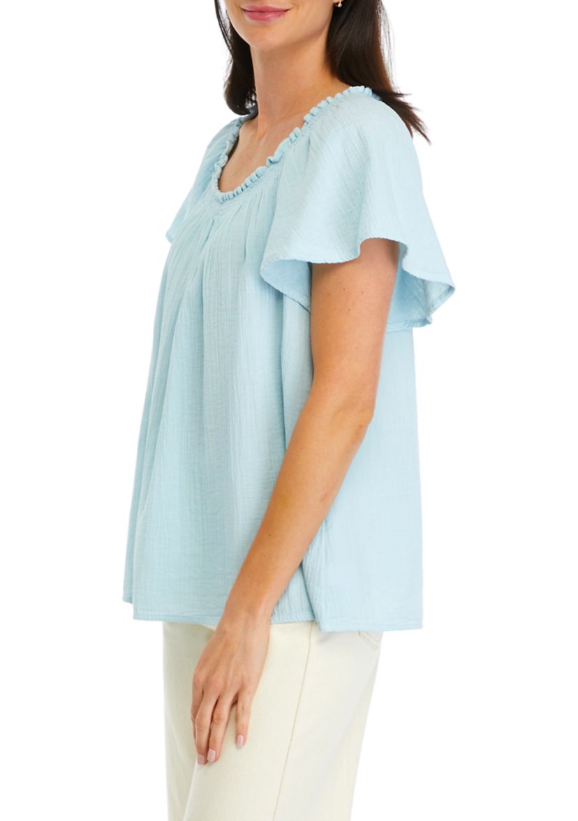 Petite Shirred Solid Top