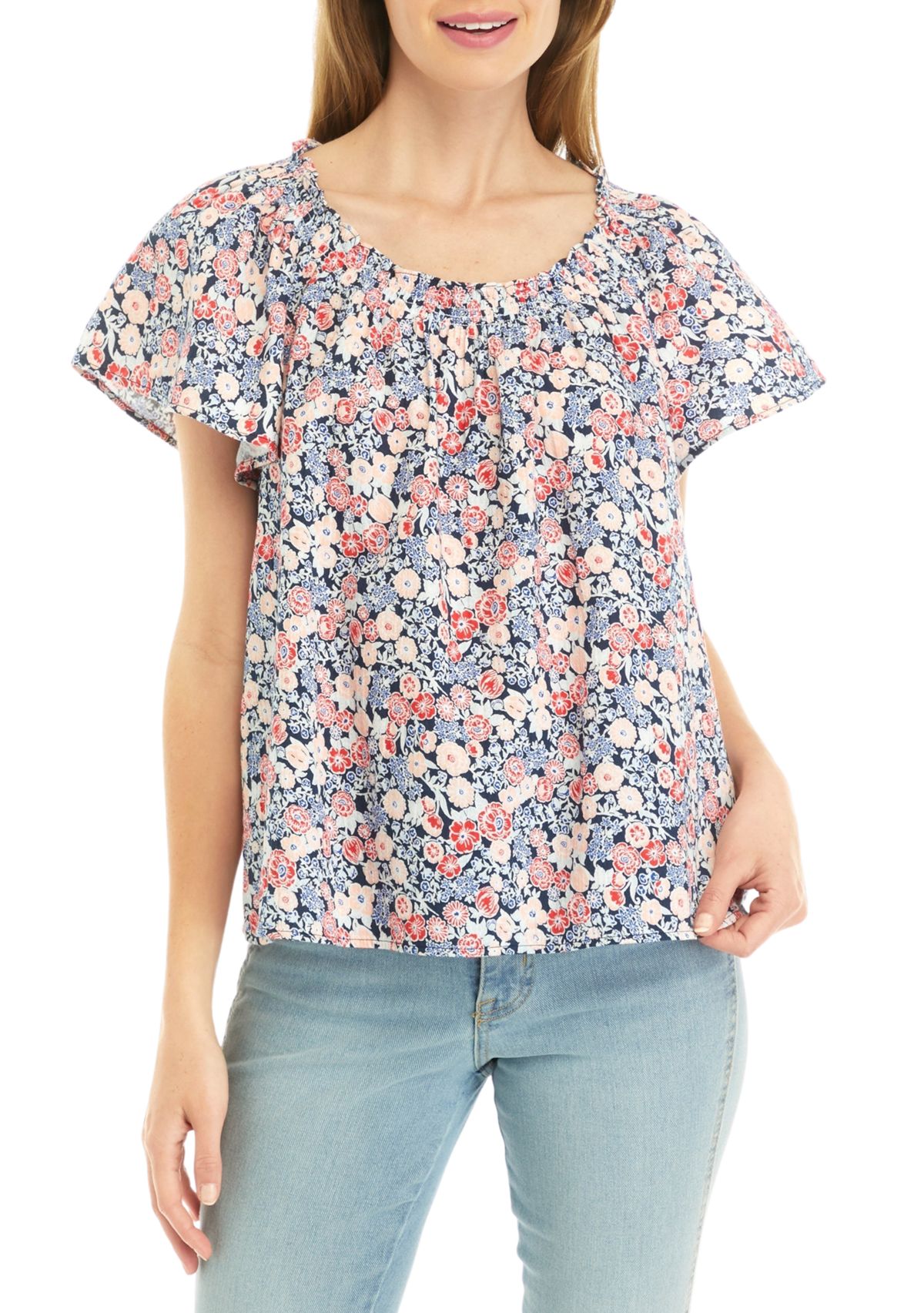Petite Flare Sleeve Floral Top 