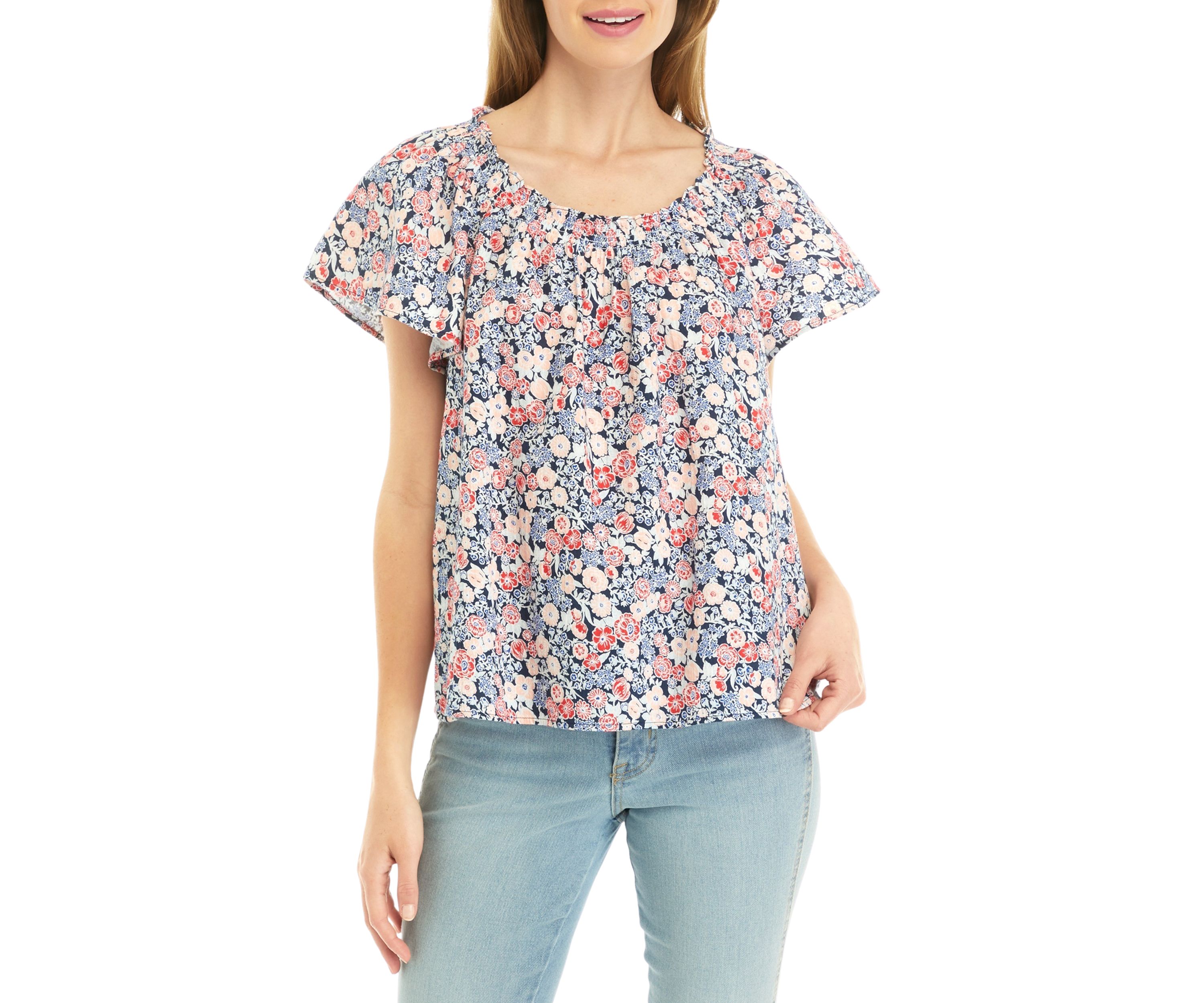 Petite Flare Sleeve Floral Top 