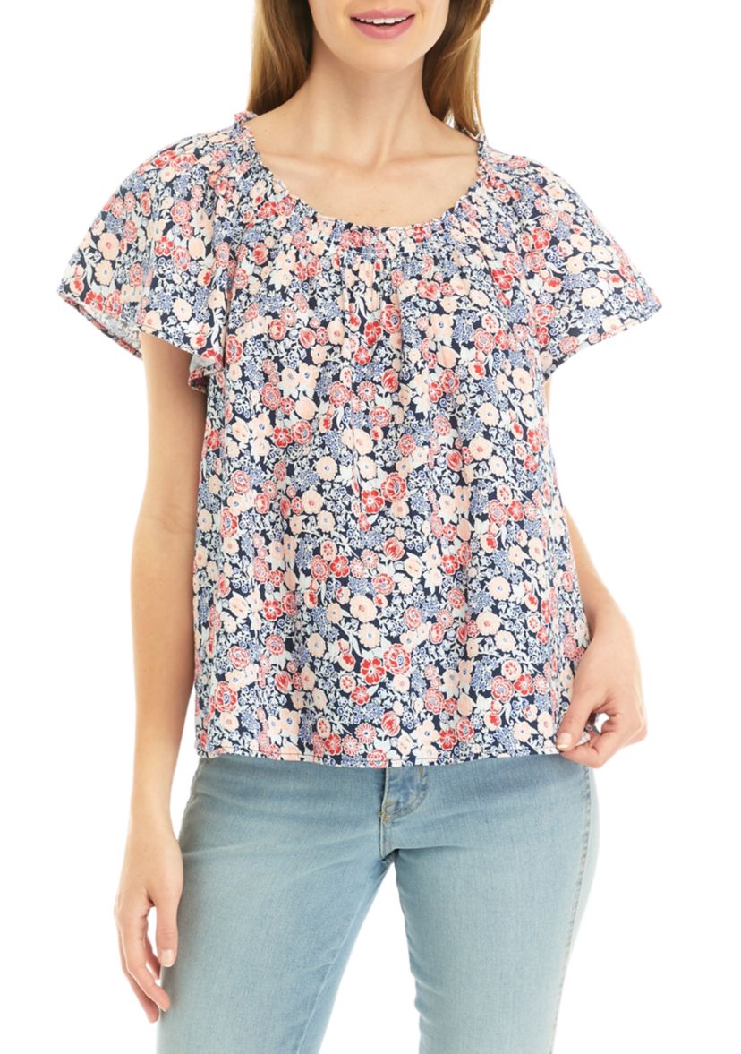 Petite Flare Sleeve Floral Top 