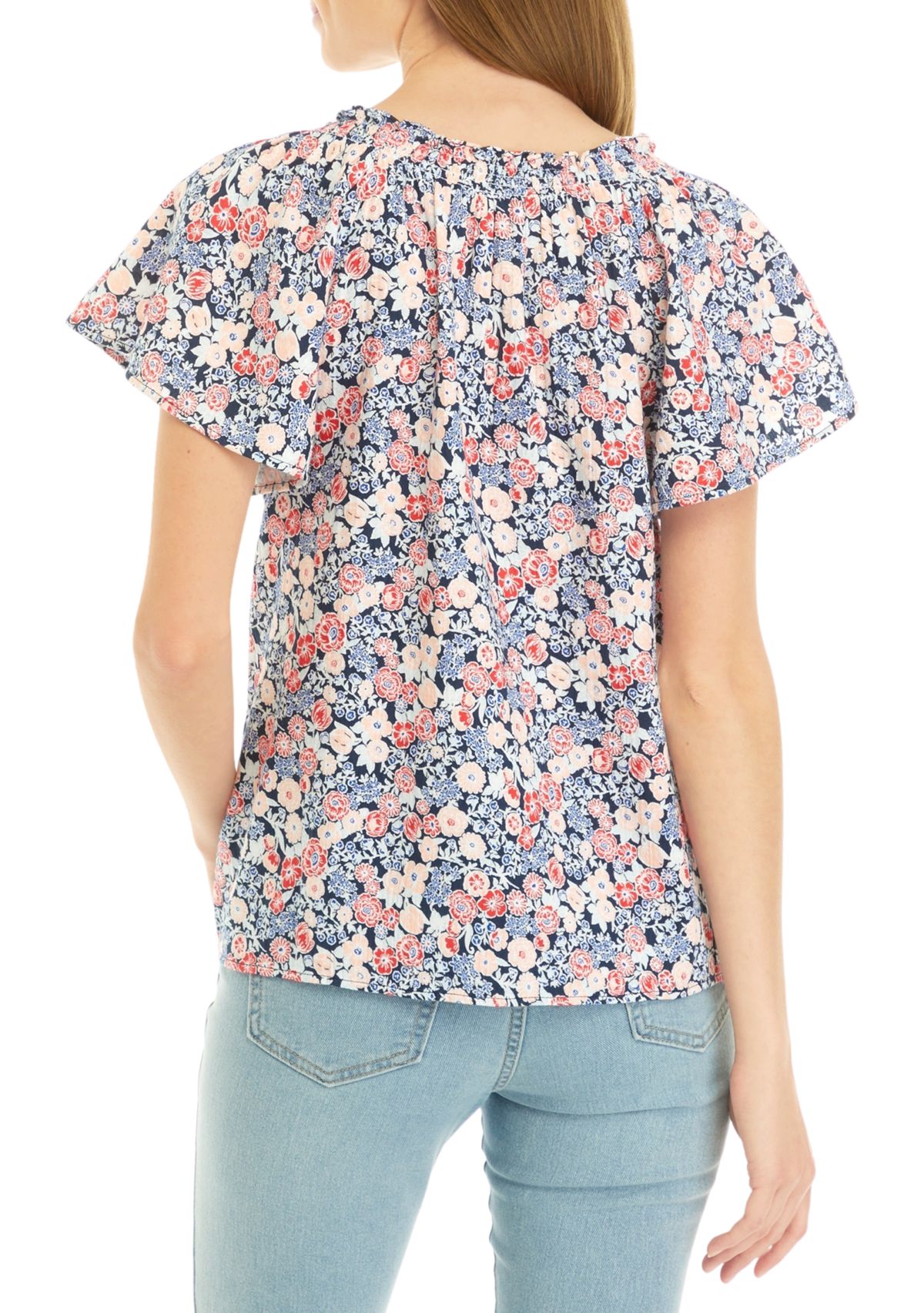 Petite Flare Sleeve Floral Top 