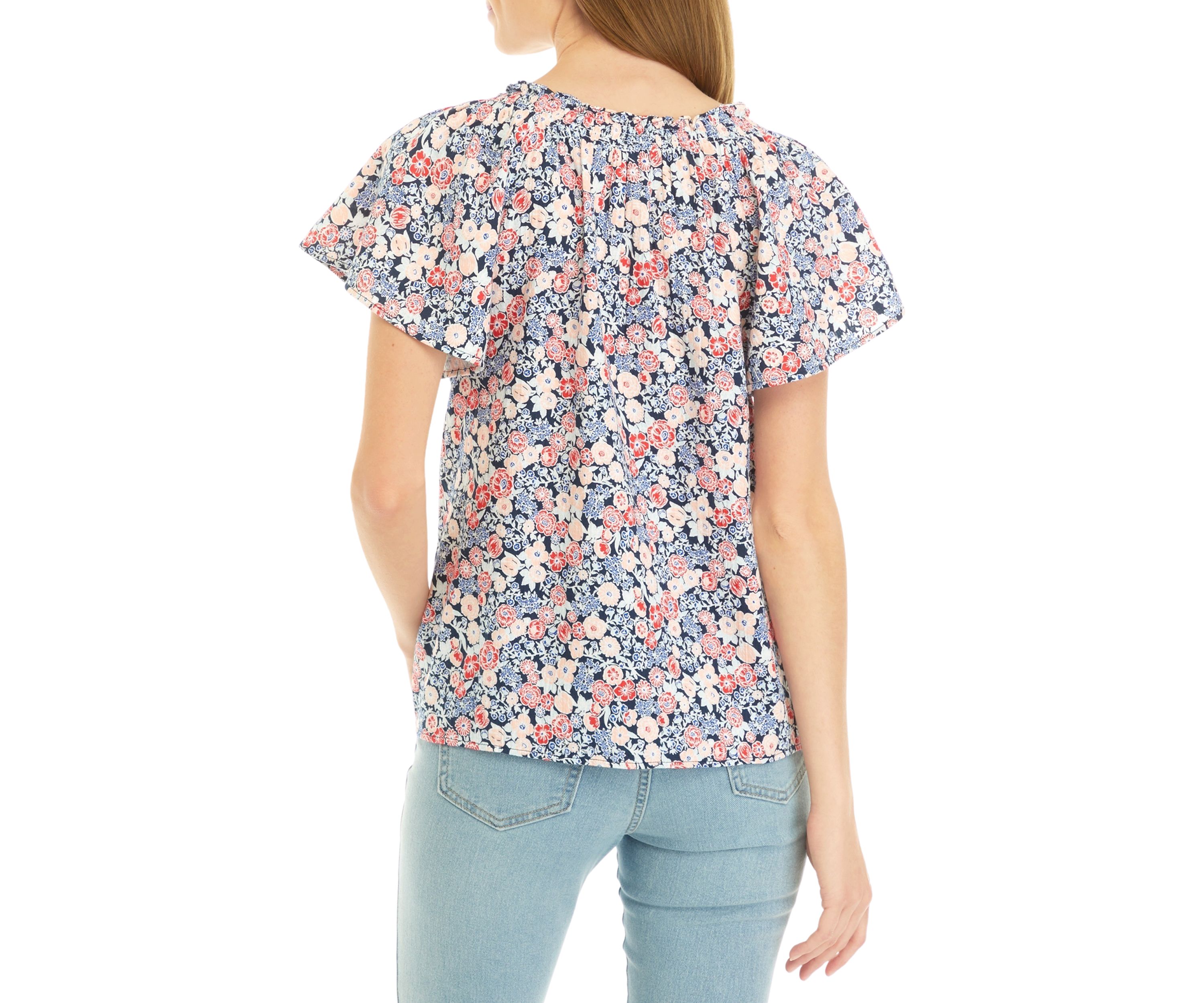 Petite Flare Sleeve Floral Top 