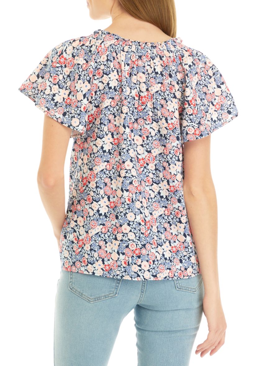 Petite Flare Sleeve Floral Top 
