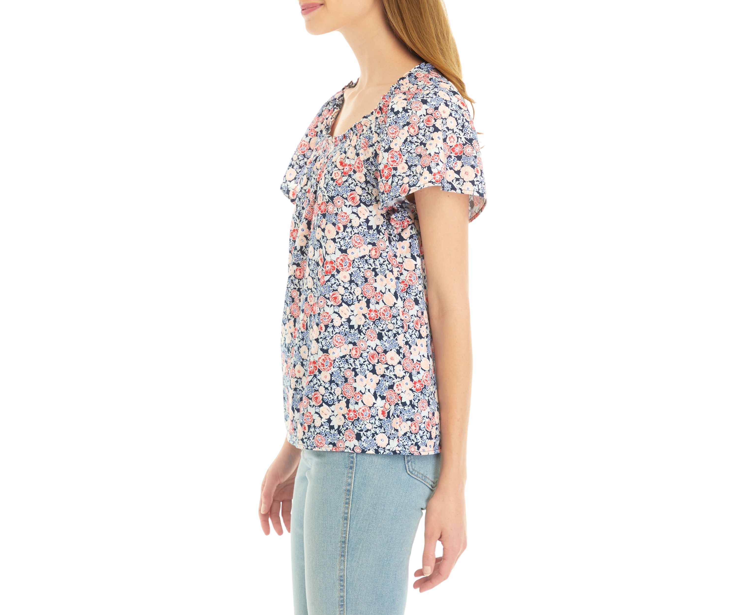 Petite Flare Sleeve Floral Top 