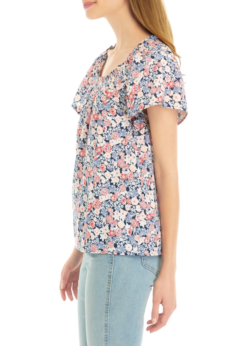 Petite Flare Sleeve Floral Top 