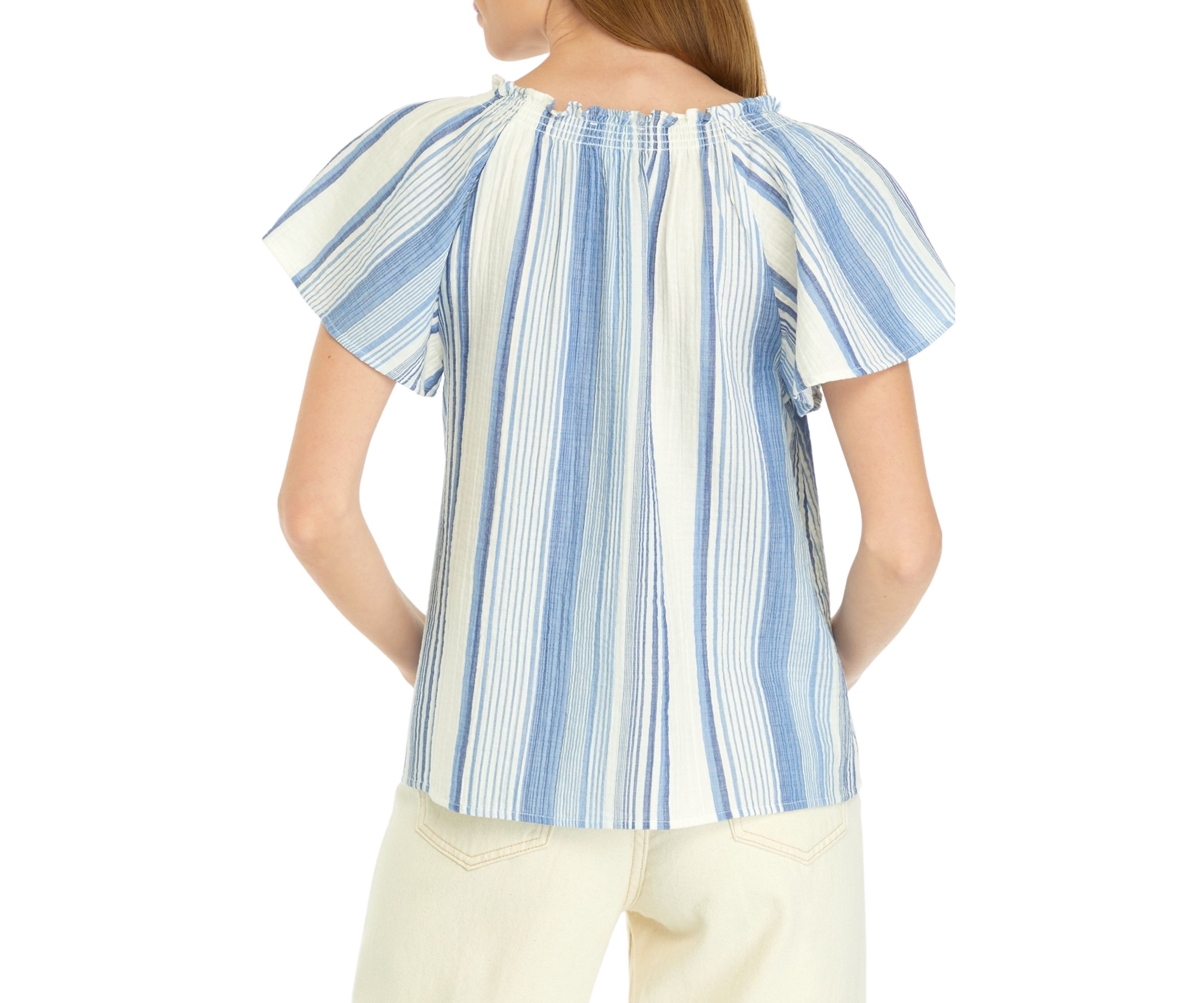 Petite Shirred Neck Striped Top 