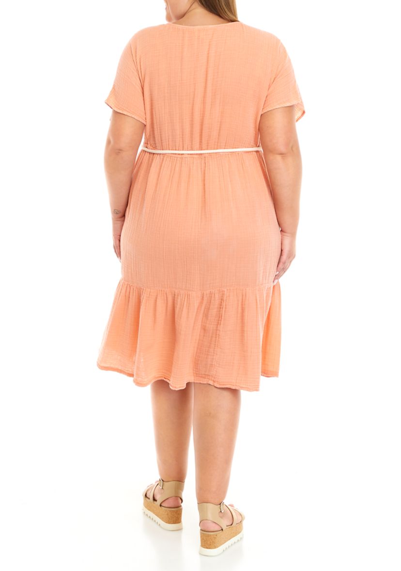 Plus Size Short Sleeve Gauze Midi Dress					