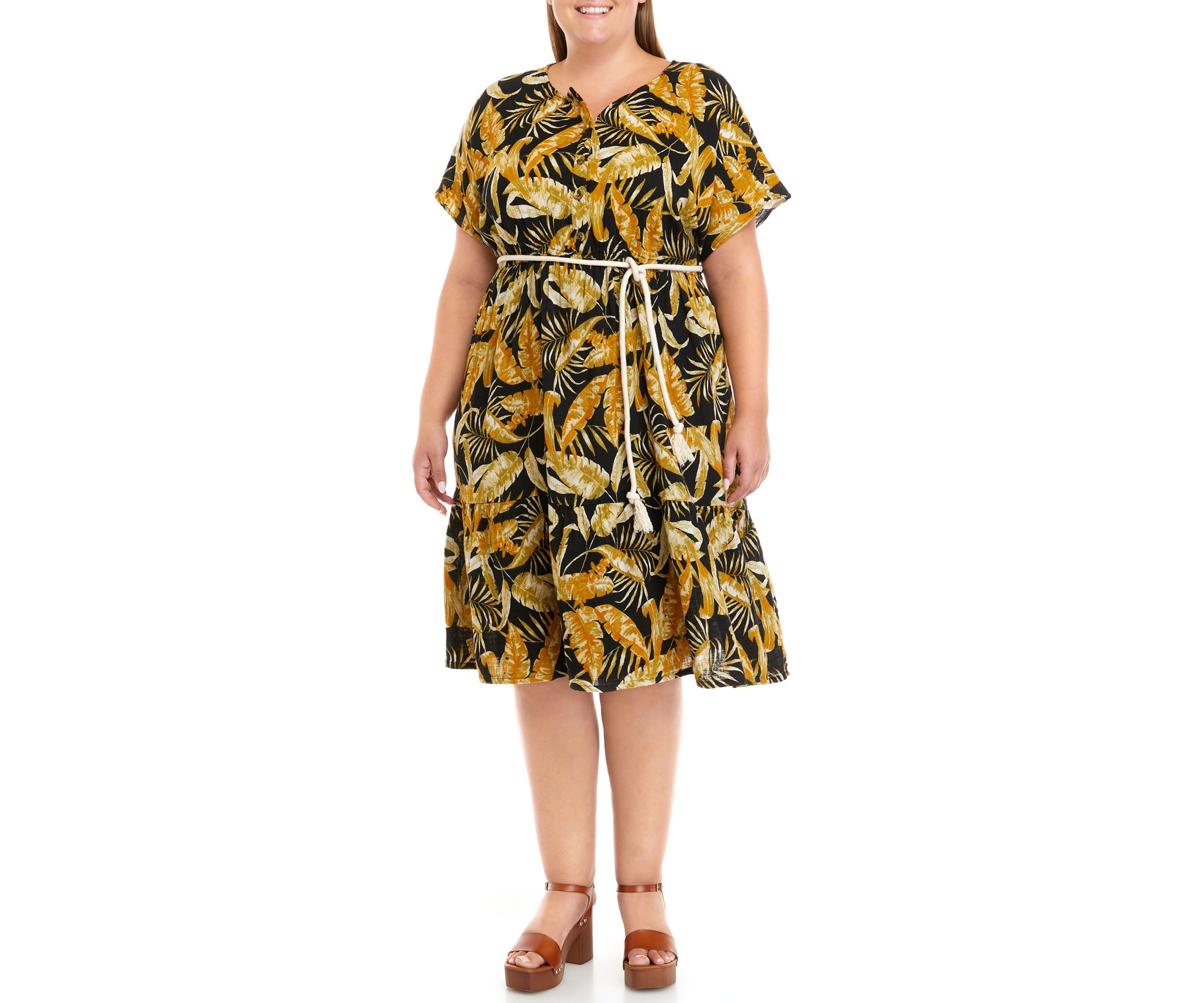 Plus Size Short Sleeve Gauze Midi Dress						