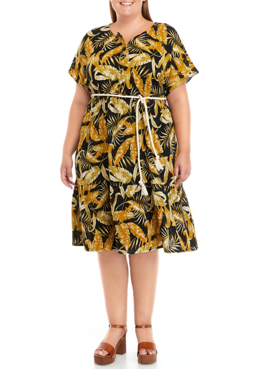 Plus Size Short Sleeve Gauze Midi Dress						