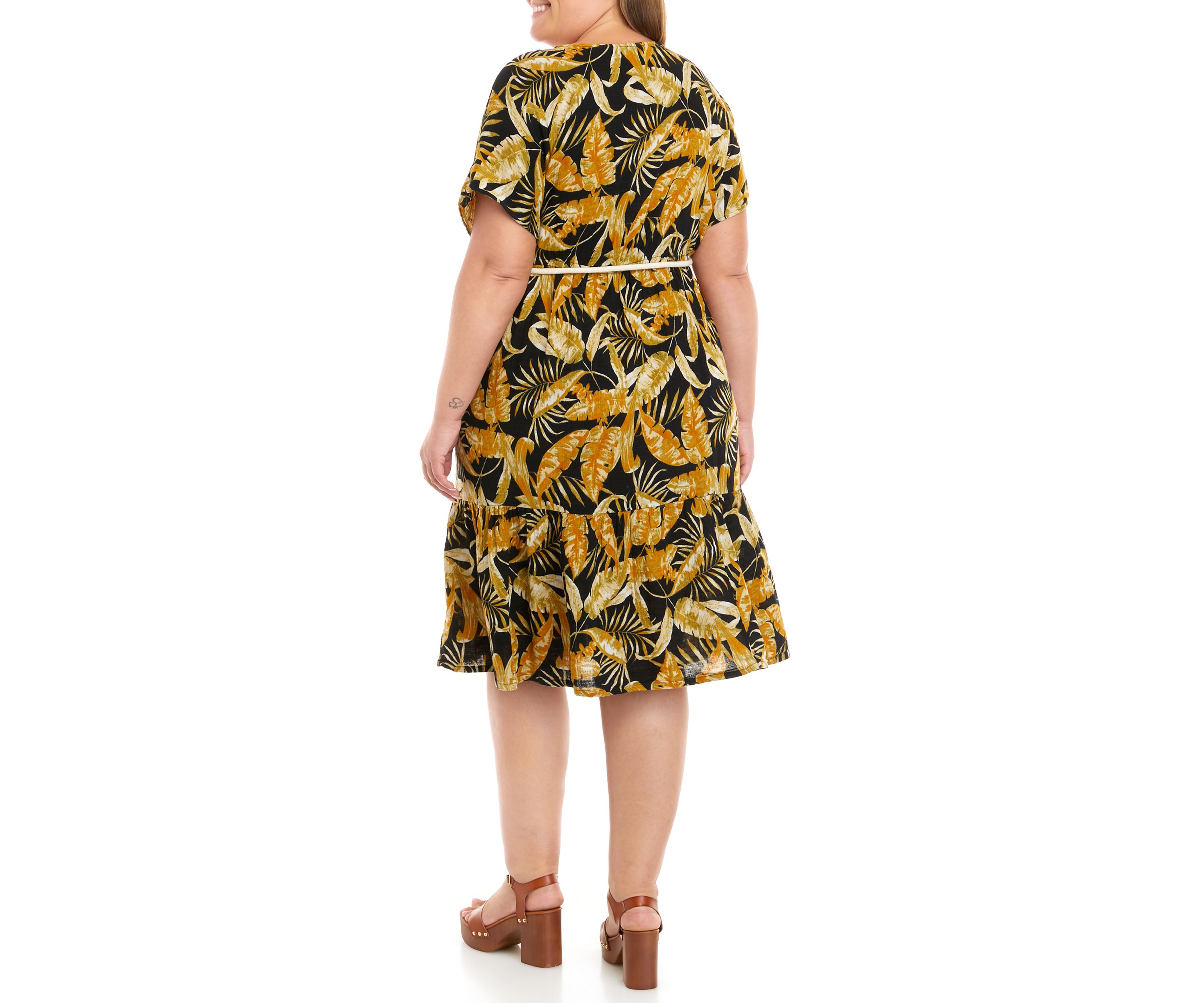Plus Size Short Sleeve Gauze Midi Dress						