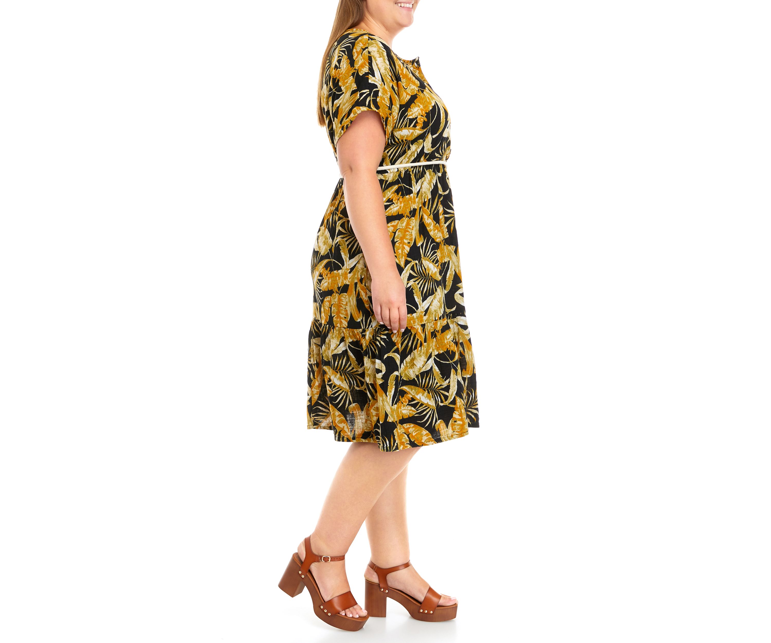 Plus Size Short Sleeve Gauze Midi Dress						