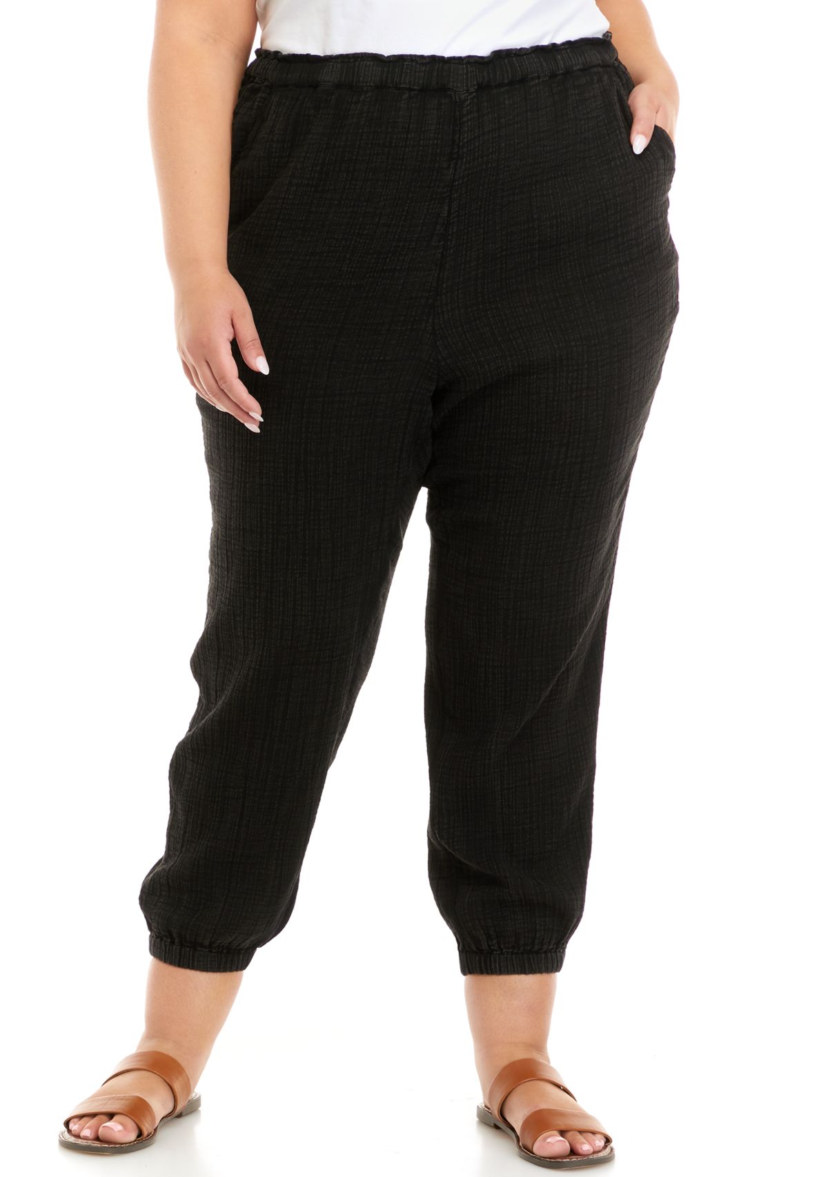 Plus Size Cotton Gauze Elastic Cuff Joggers