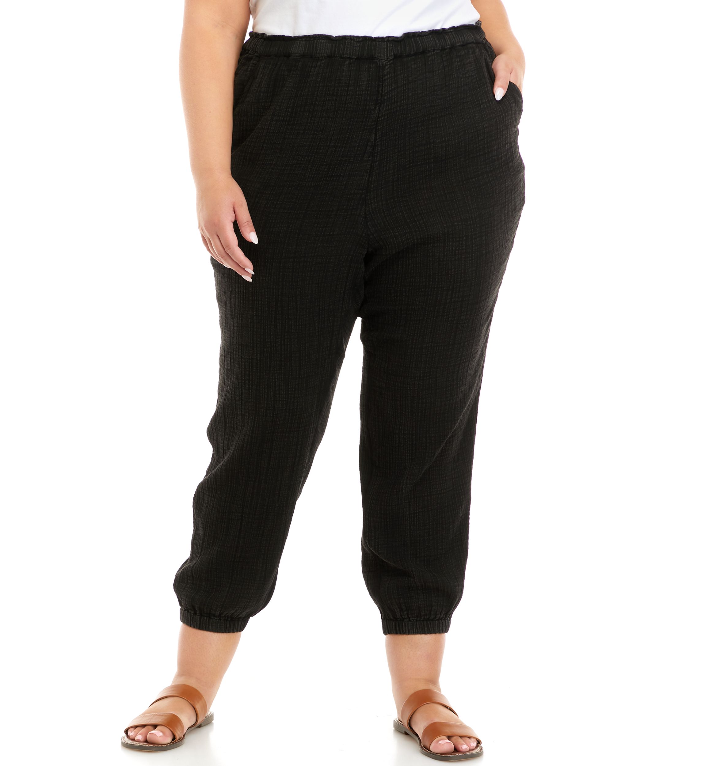 Plus Size Cotton Gauze Elastic Cuff Joggers