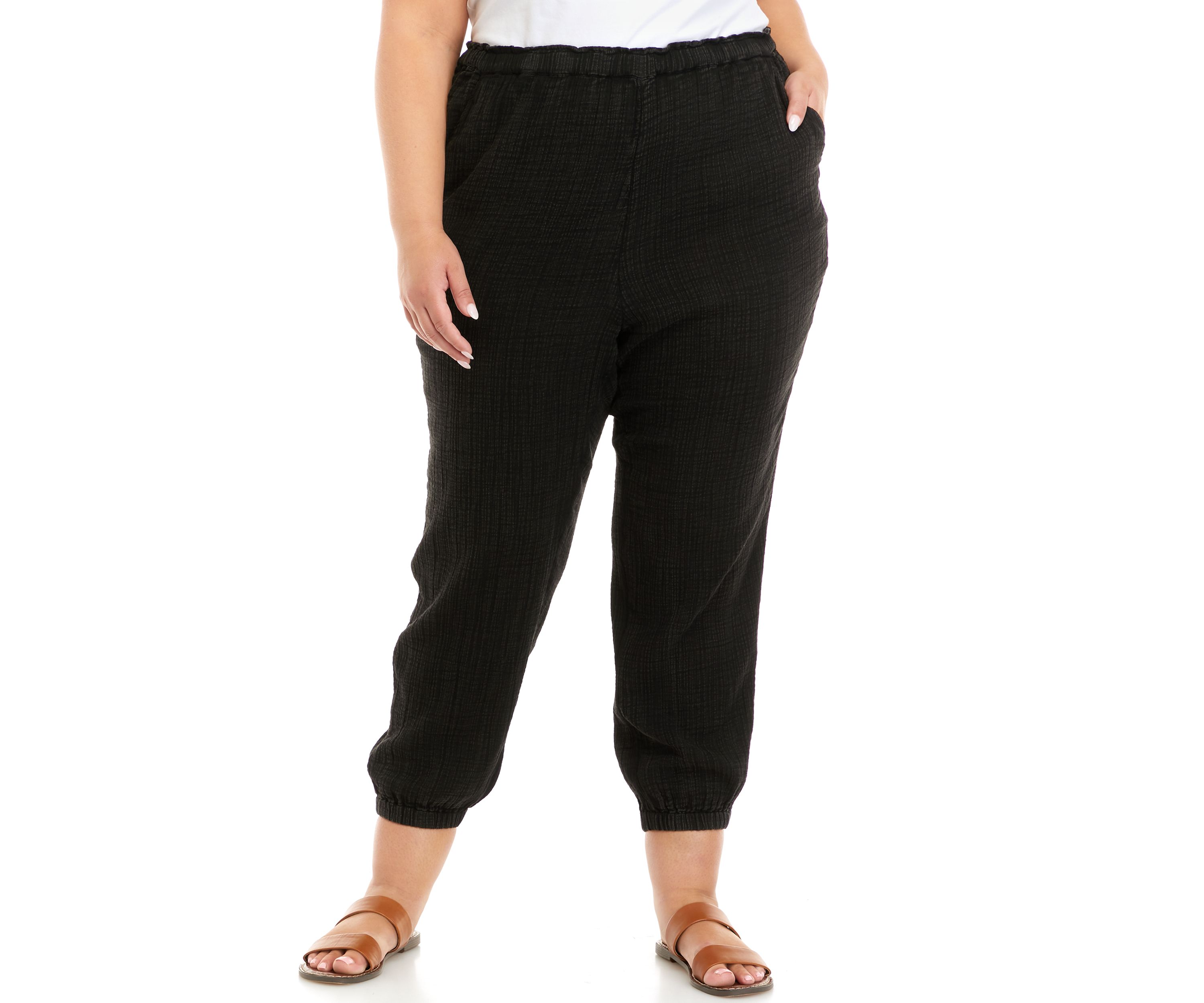 Plus Size Cotton Gauze Elastic Cuff Joggers