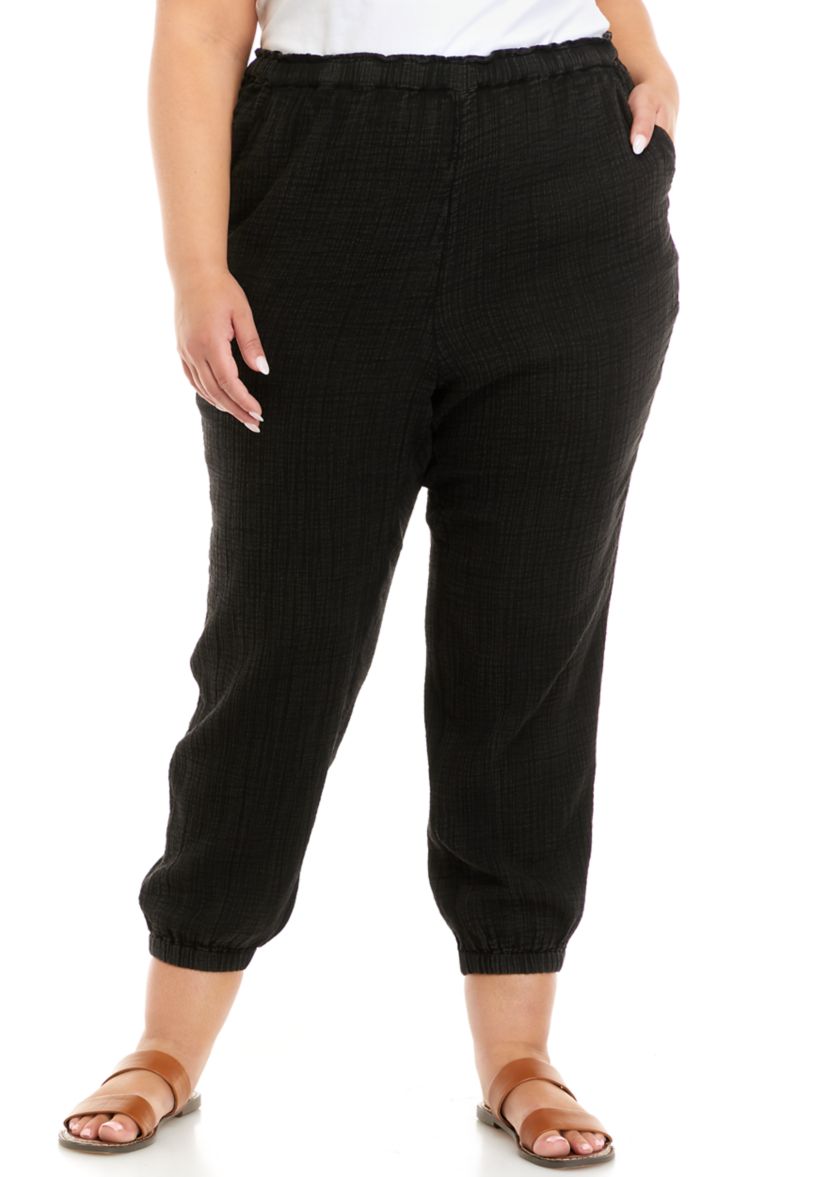 Plus Size Cotton Gauze Elastic Cuff Joggers