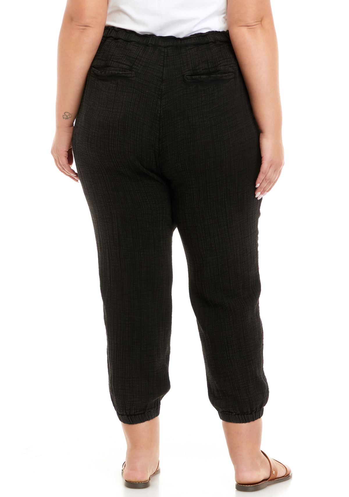 Plus Size Cotton Gauze Elastic Cuff Joggers
