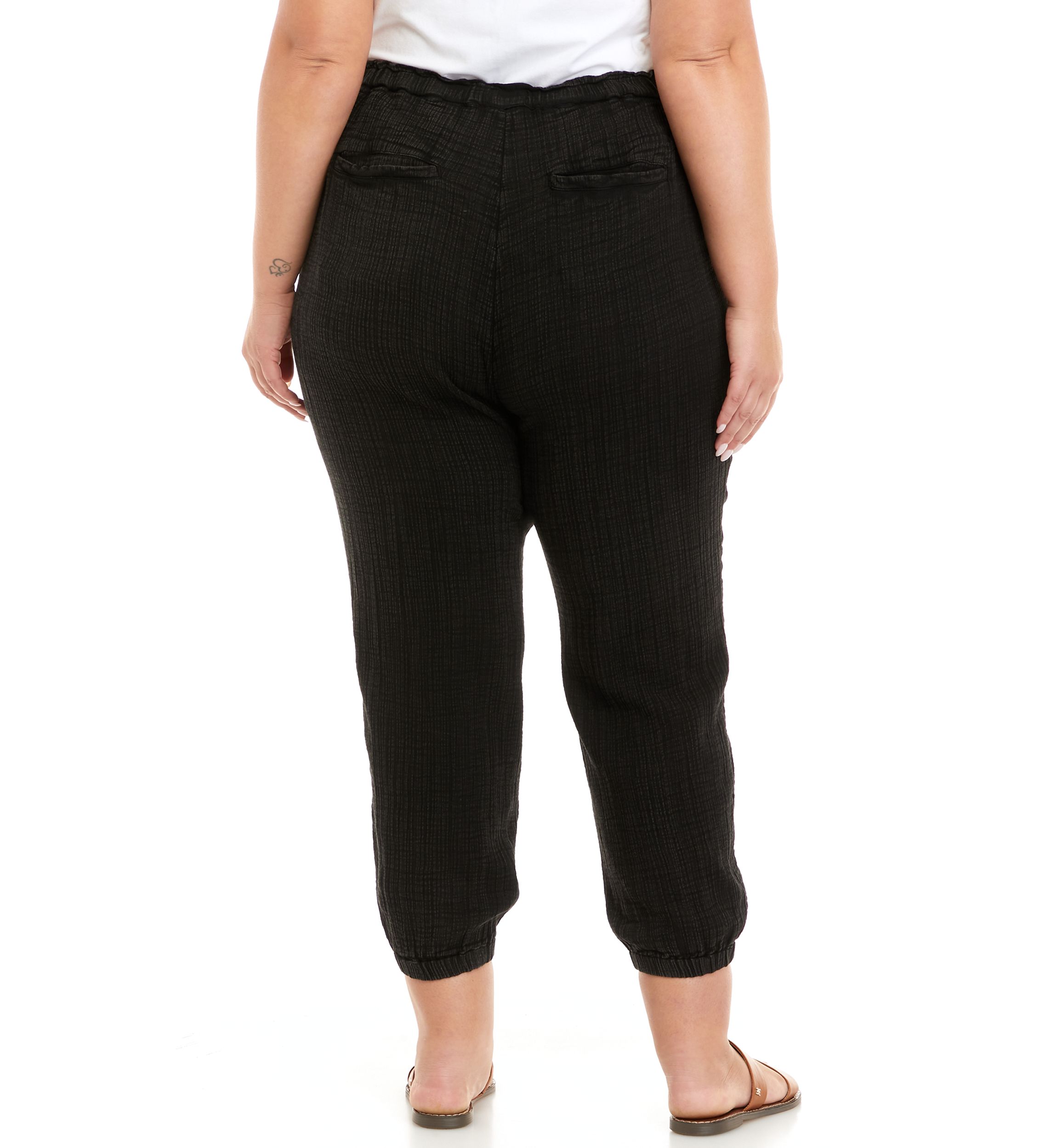 Plus Size Cotton Gauze Elastic Cuff Joggers