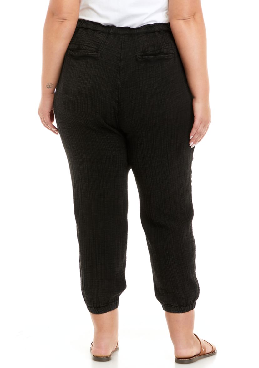 Plus Size Cotton Gauze Elastic Cuff Joggers