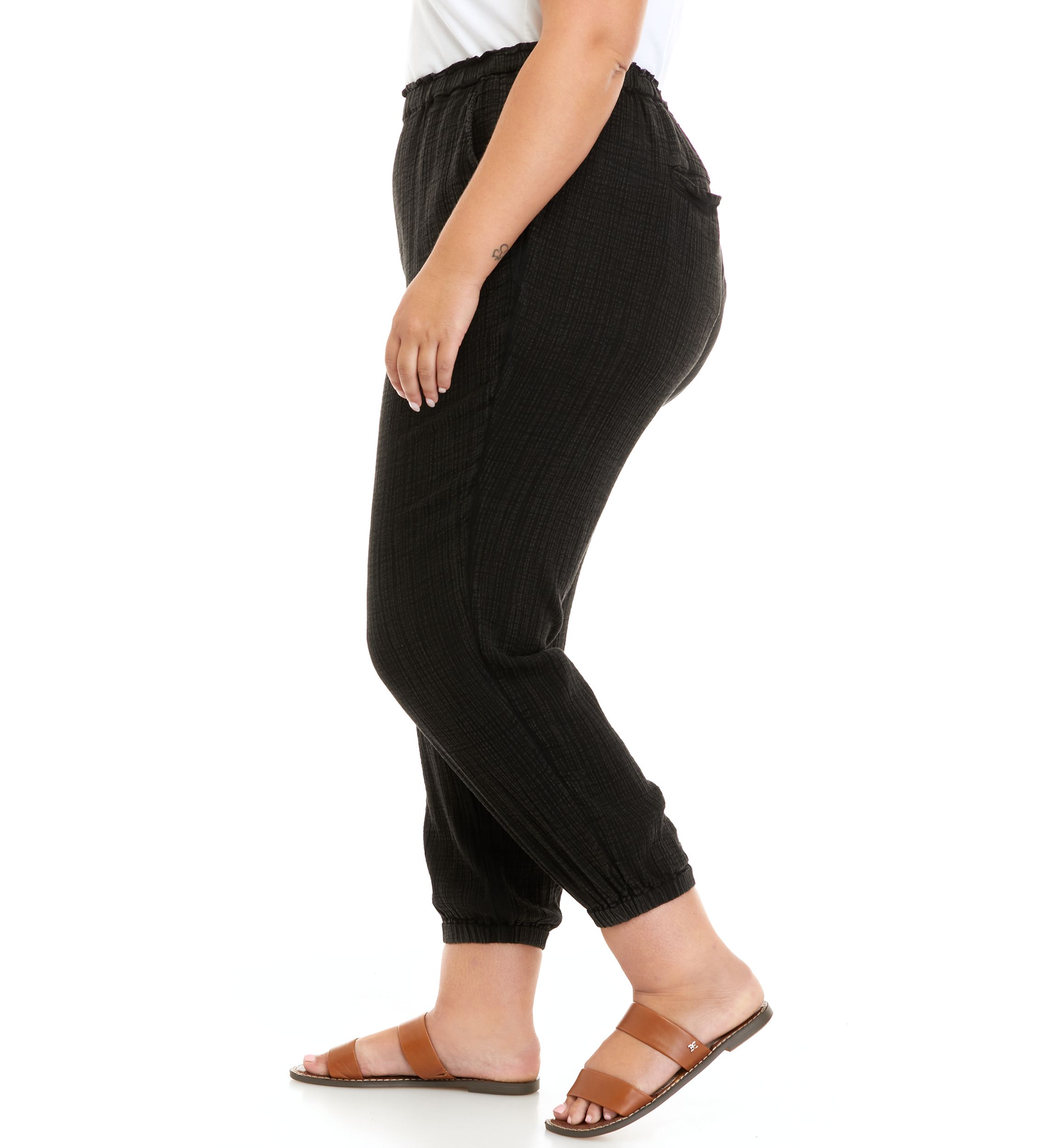 Plus Size Cotton Gauze Elastic Cuff Joggers