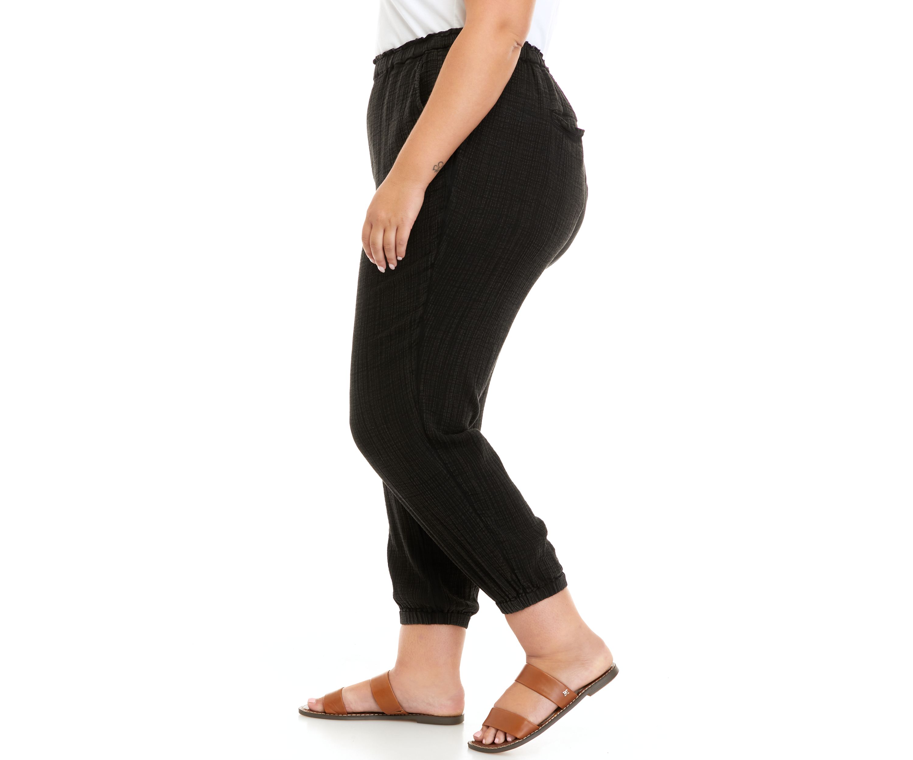 Plus Size Cotton Gauze Elastic Cuff Joggers