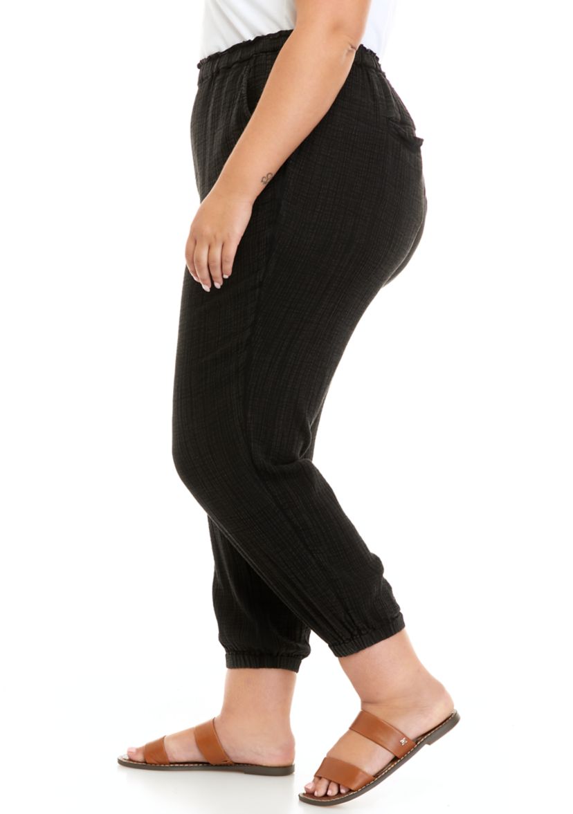 Plus Size Cotton Gauze Elastic Cuff Joggers